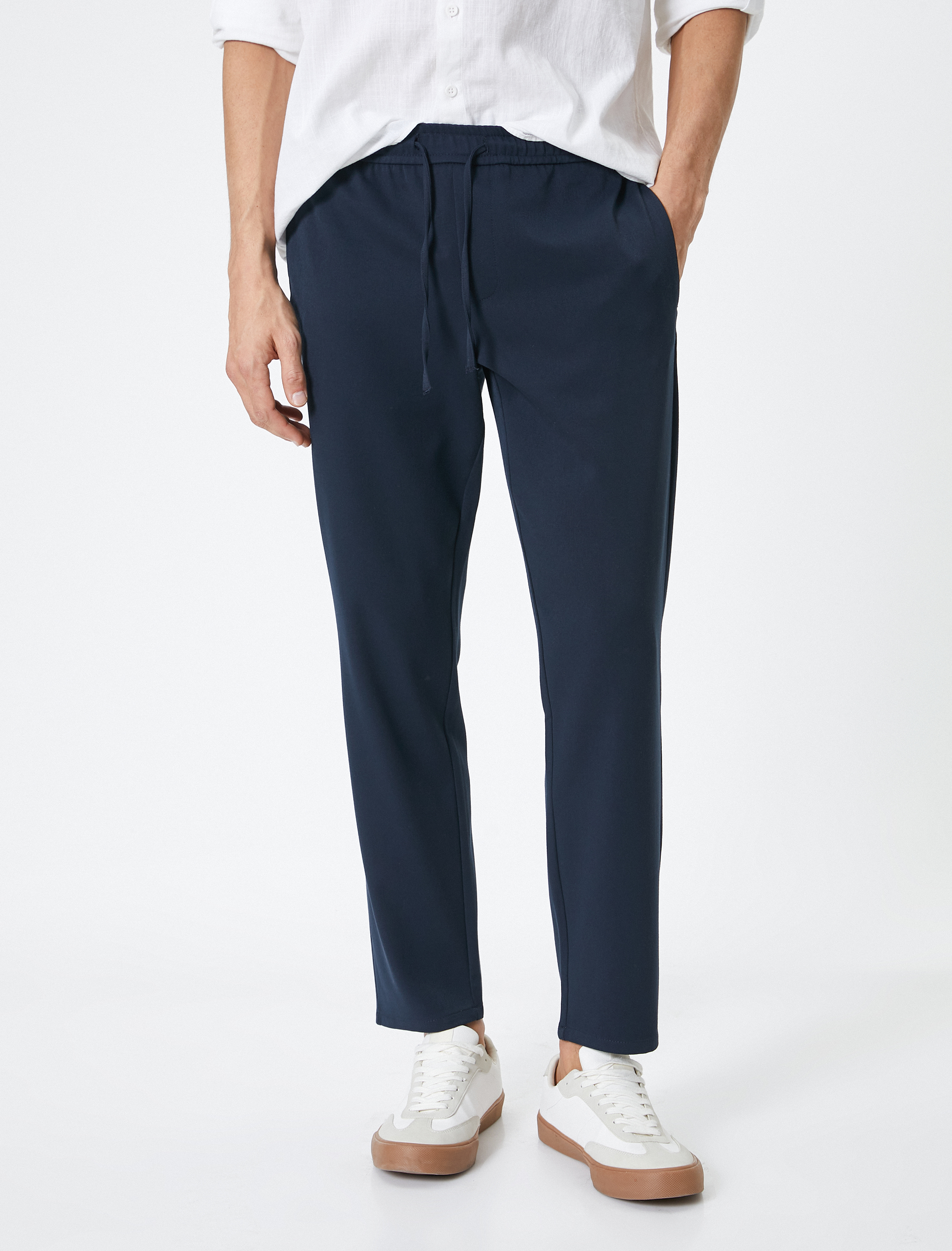 Yazlık Kumaş Pantolon Jogger Beli Bağcıklı Cepli Viskon Karışımlı