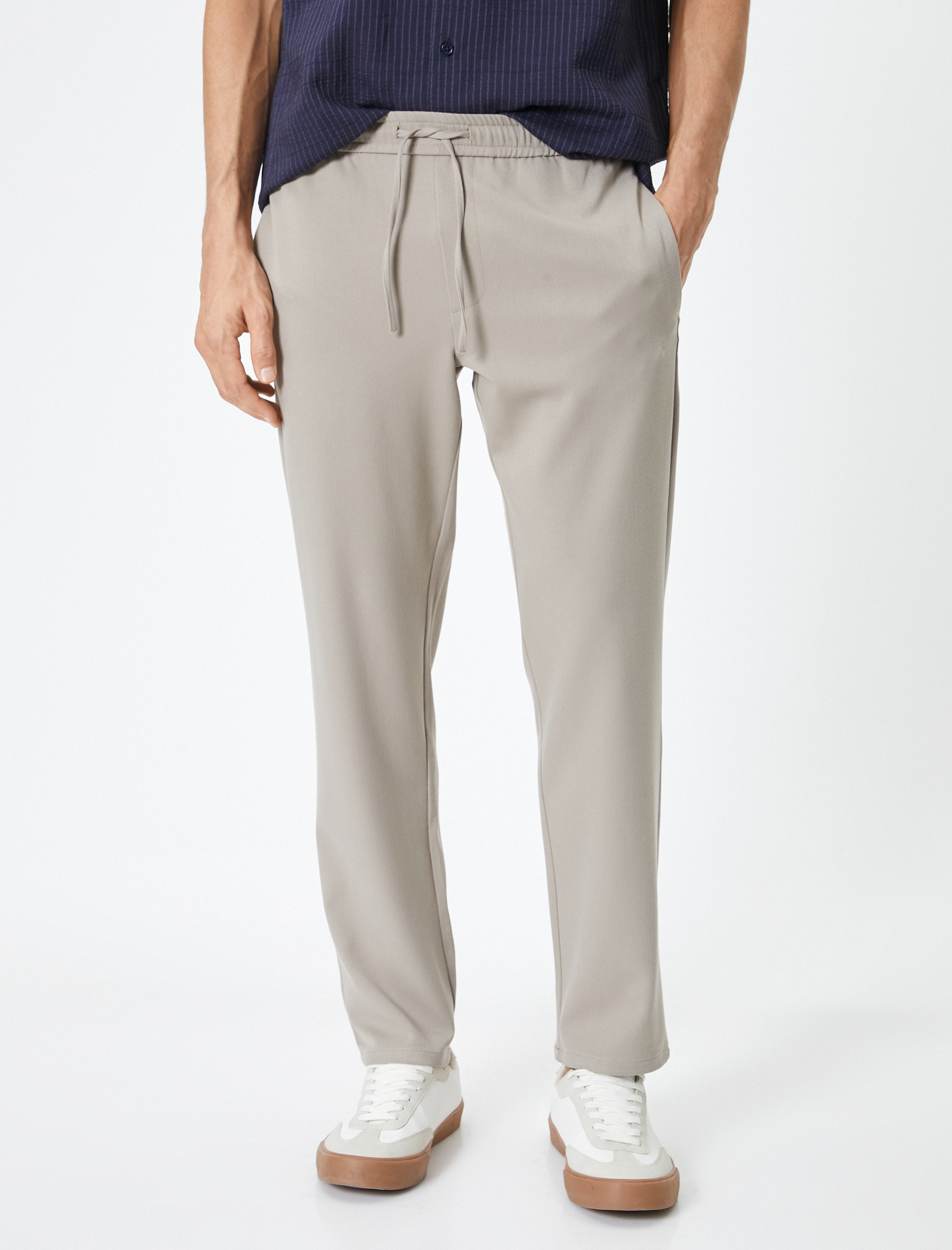   Yazlık Kumaş Pantolon Jogger Beli Bağcıklı Cepli Viskon Karışımlı