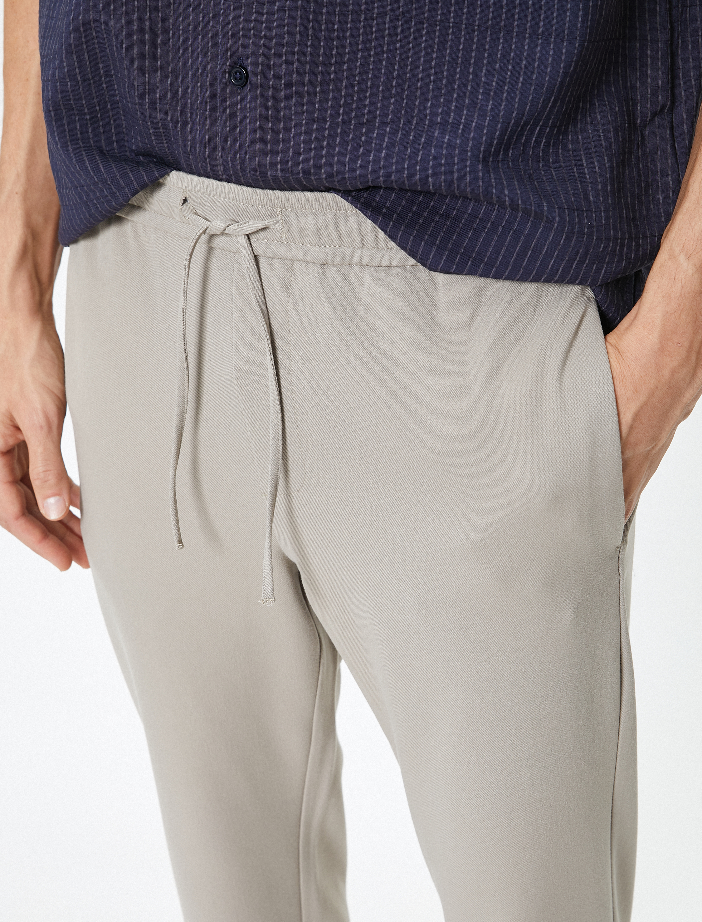   Yazlık Kumaş Pantolon Jogger Beli Bağcıklı Cepli Viskon Karışımlı