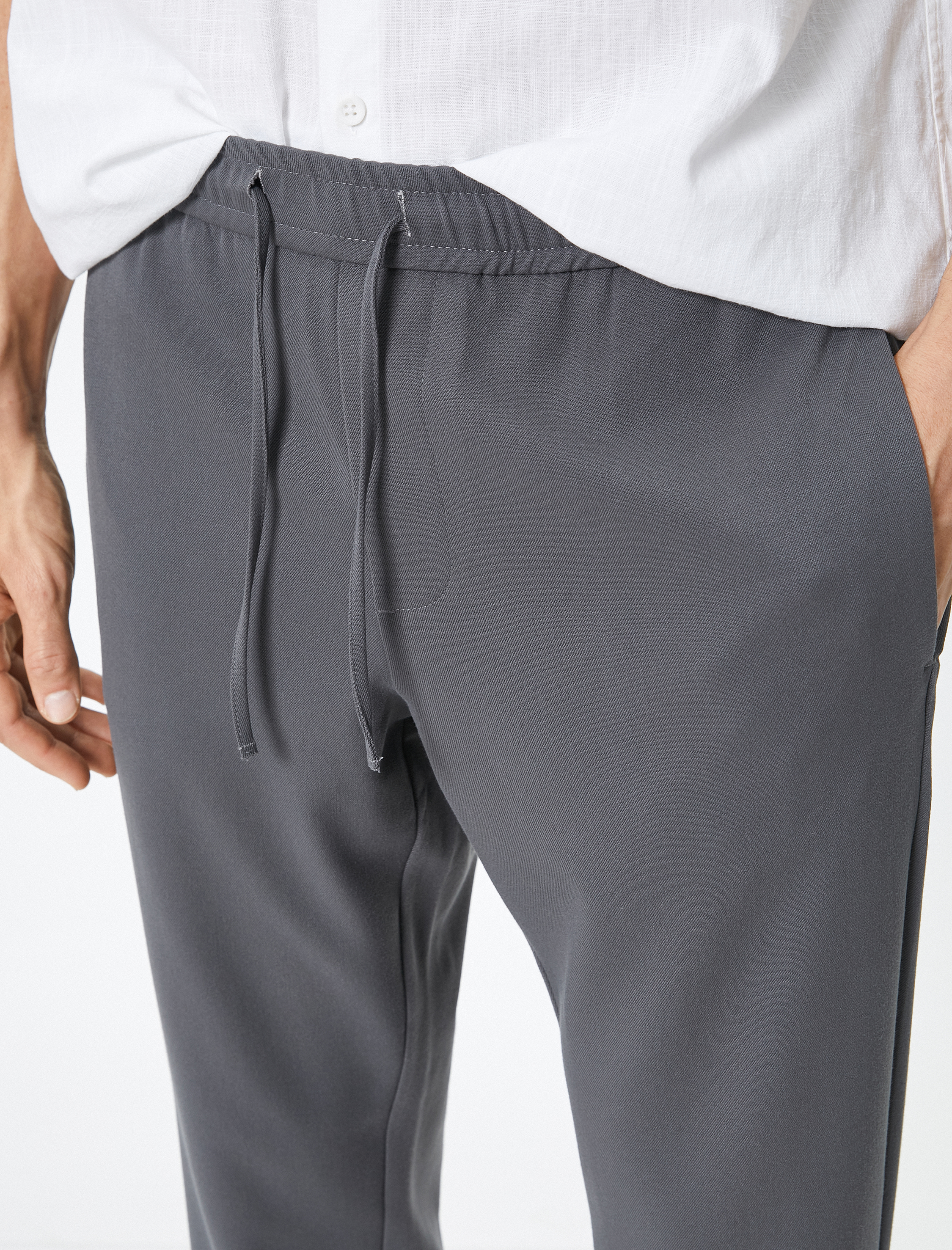 Yazlık Kumaş Pantolon Jogger Beli Bağcıklı Cepli Viskon Karışımlı