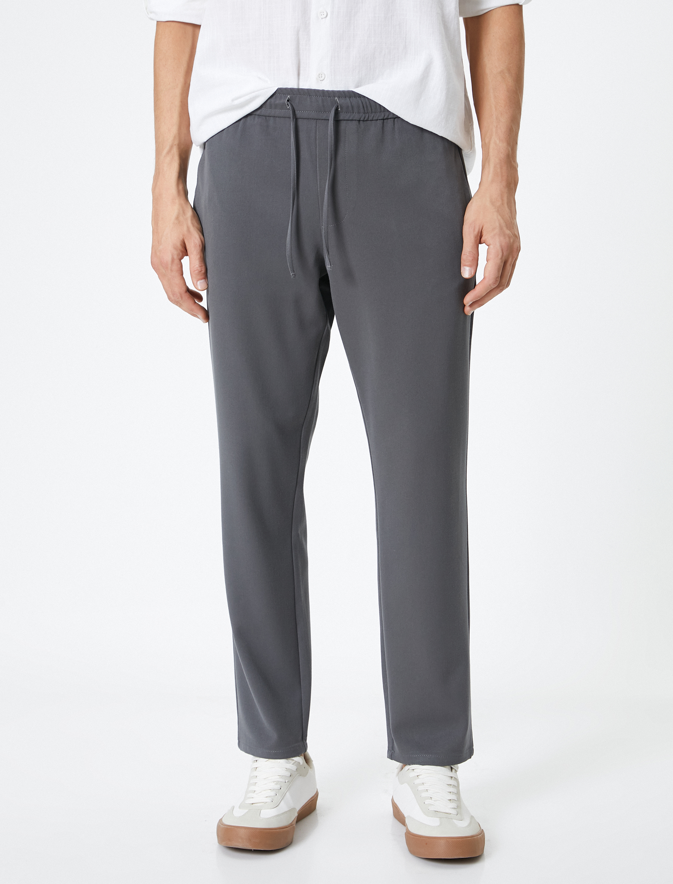 Yazlık Kumaş Pantolon Jogger Beli Bağcıklı Cepli Viskon Karışımlı