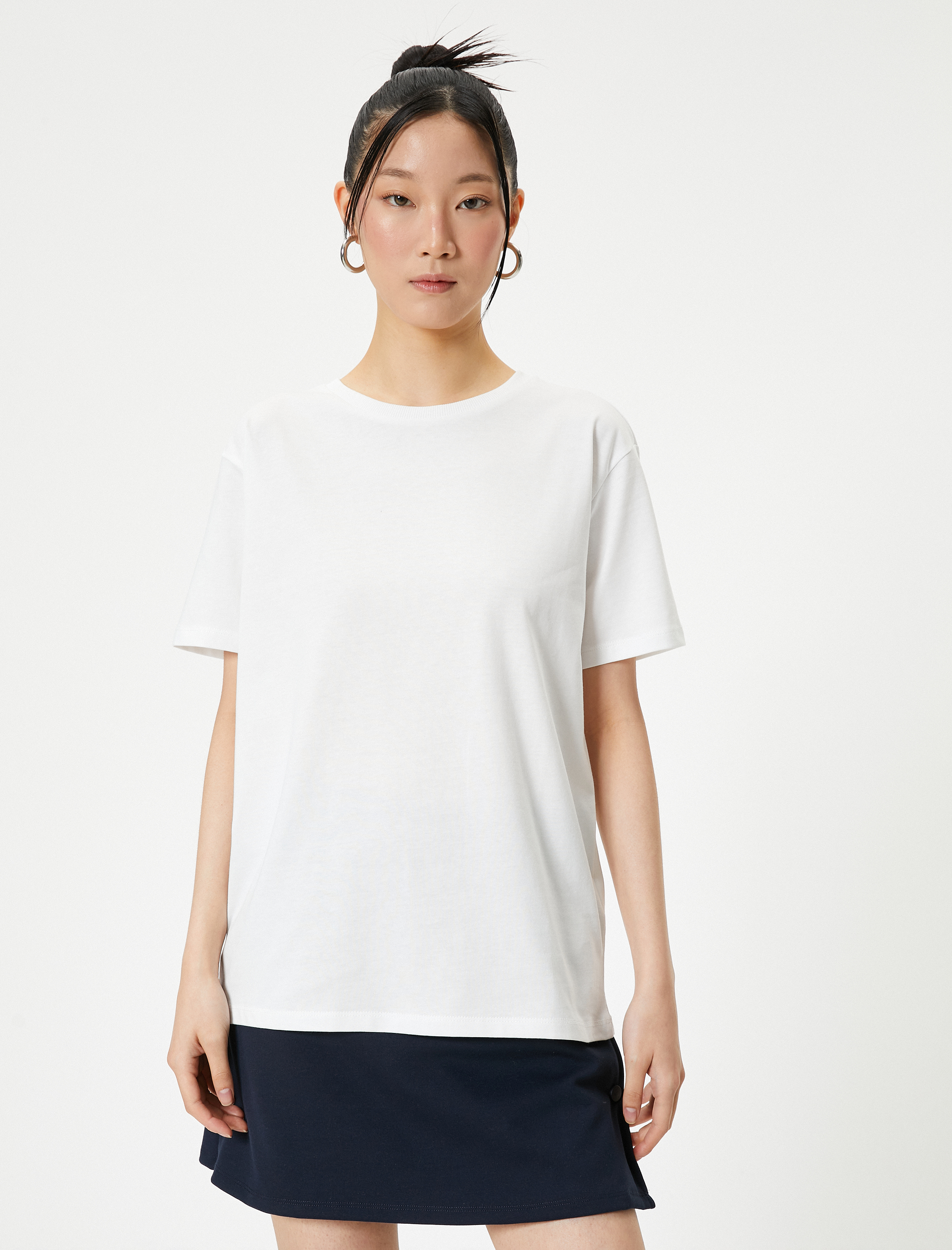   Kısa Kollu Basic Tişört Bisiklet Yaka Pamuklu