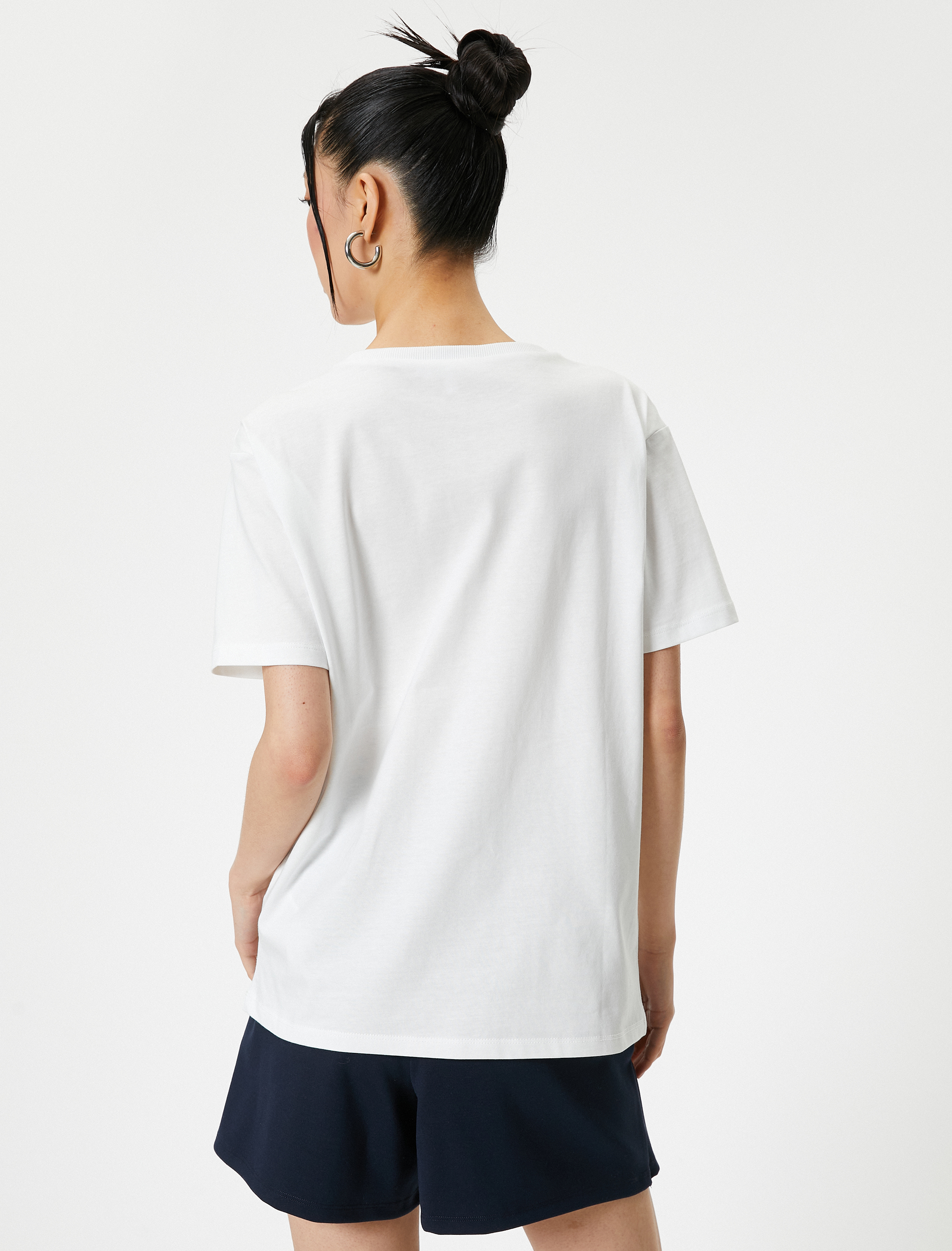   Kısa Kollu Basic Tişört Bisiklet Yaka Pamuklu