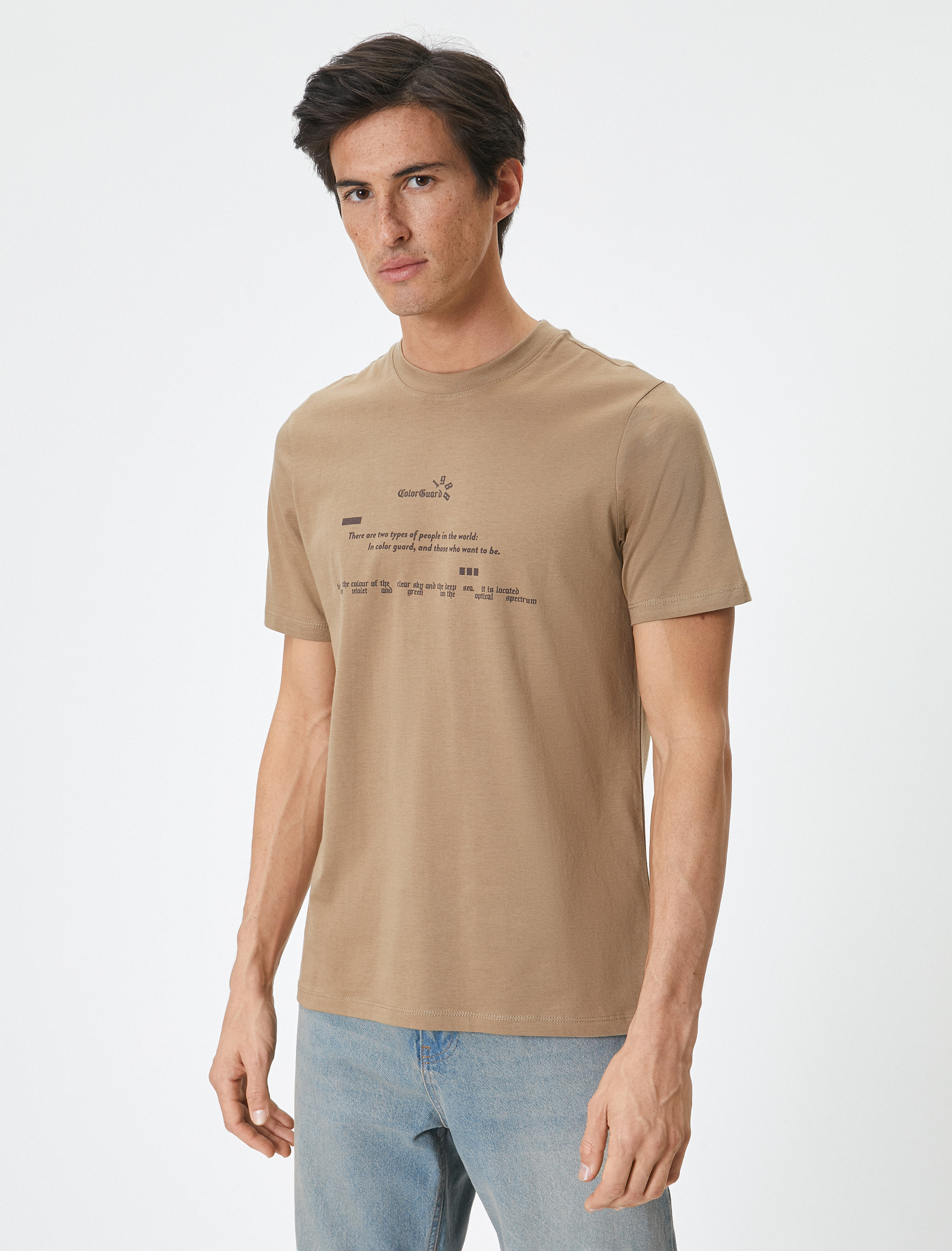   Arkası Baskılı Tişört Bisiklet Yaka Kısa Kollu Pamuklu