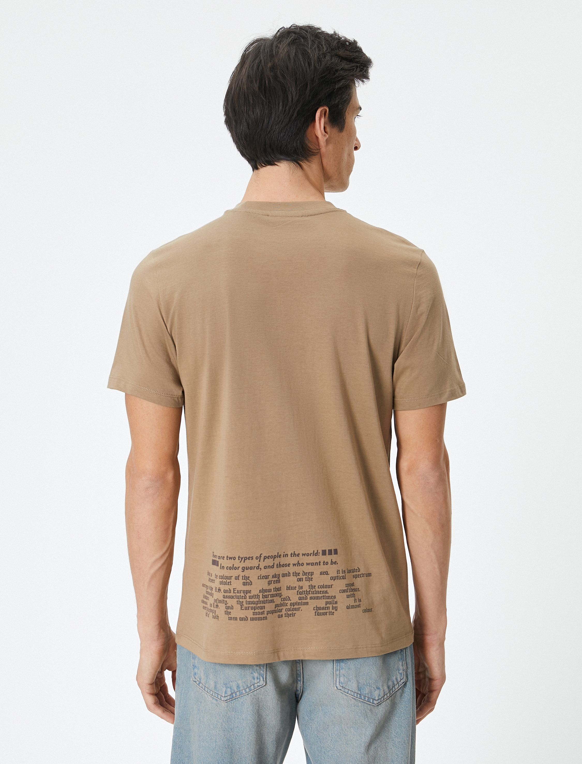   Arkası Baskılı Tişört Bisiklet Yaka Kısa Kollu Pamuklu