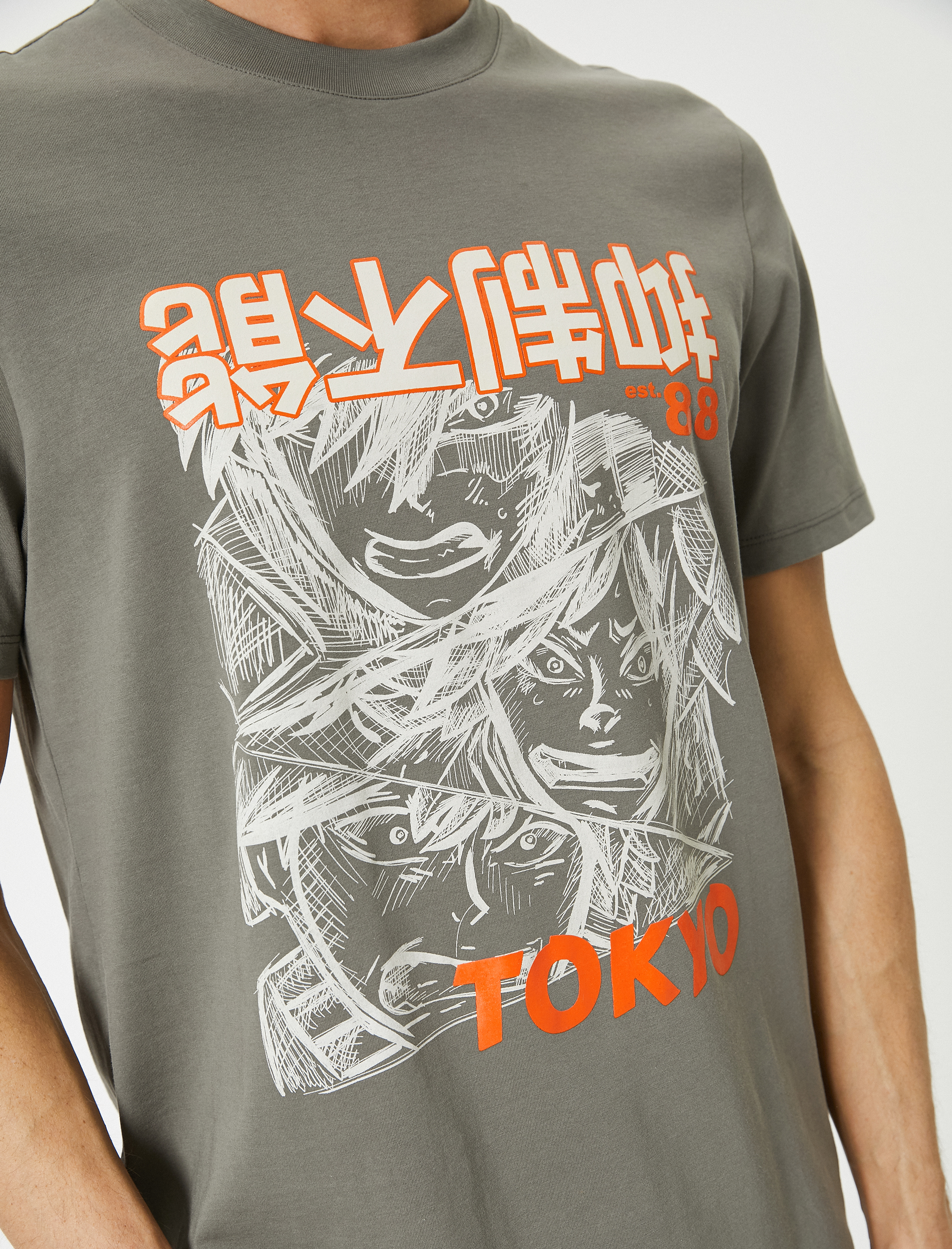   Kısa Kollu Pamuklu Bisiklet Yaka Regular Fit Uzakdoğu Baskılı Tişört