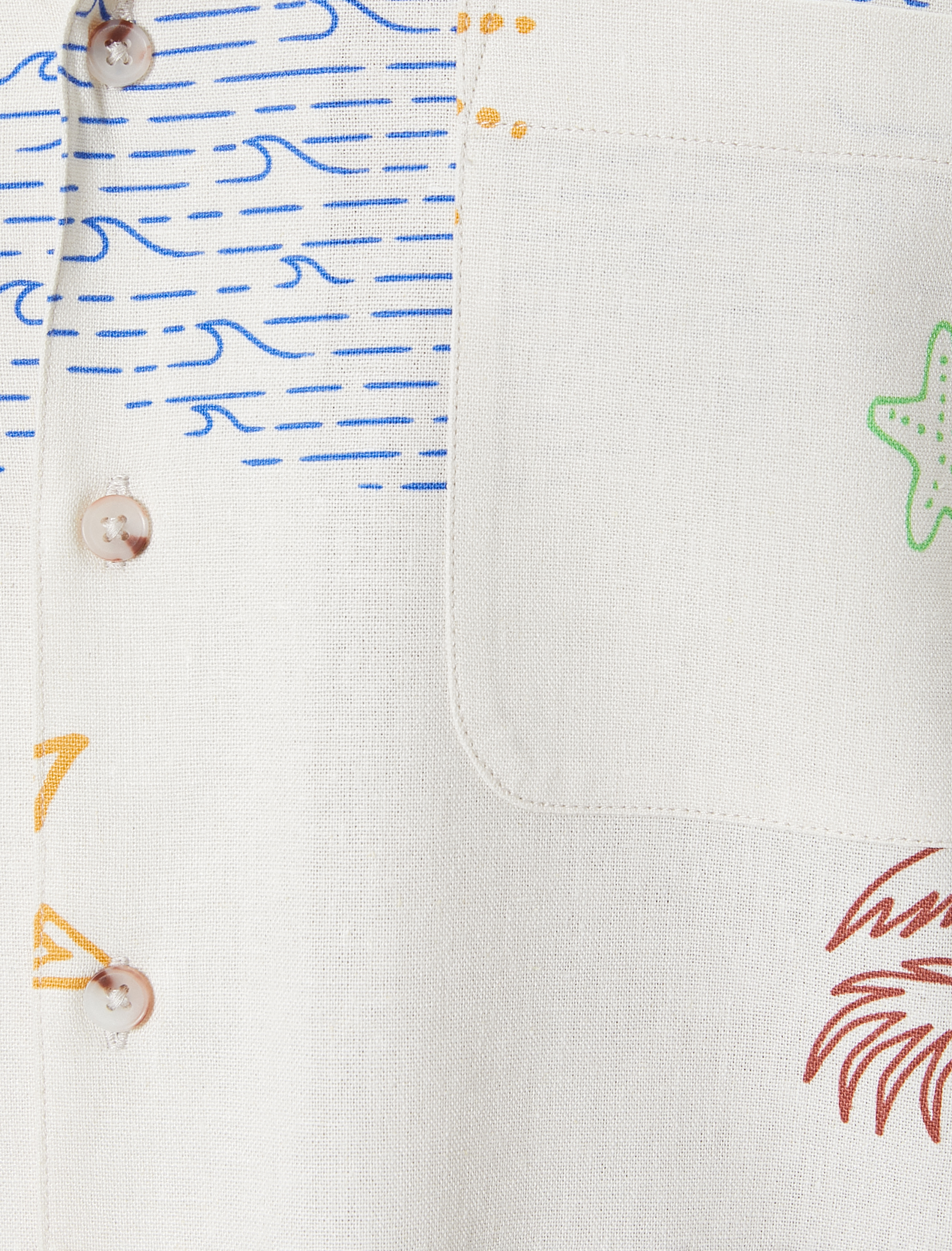   Yazlık Gömlek Desenli Devrik Yaka Cep Detaylı Keten Karışımlı Regular Fit