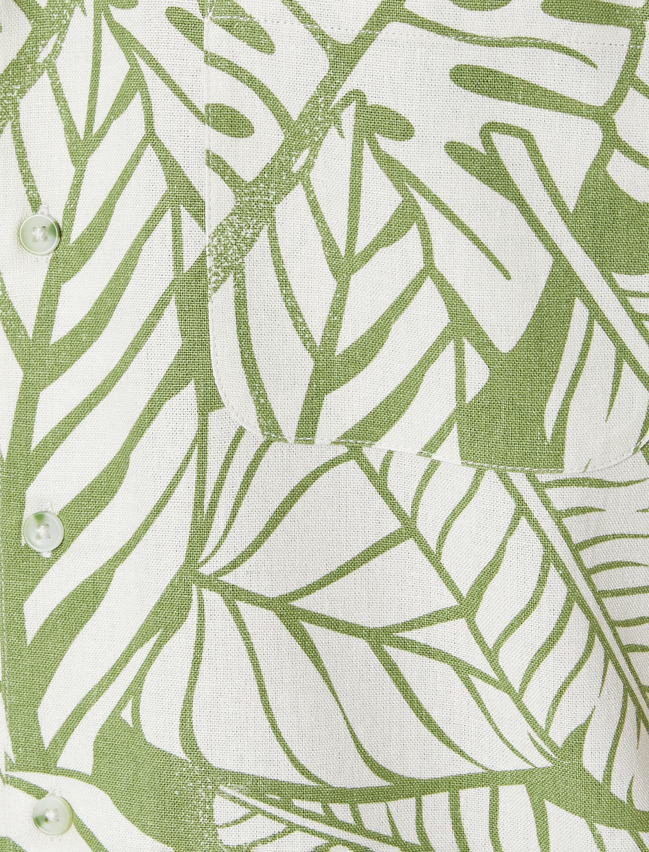   Desenli Gömlek Çiçekli Devrik Yaka Cep Detaylı Keten Karışımlı Regular Fit