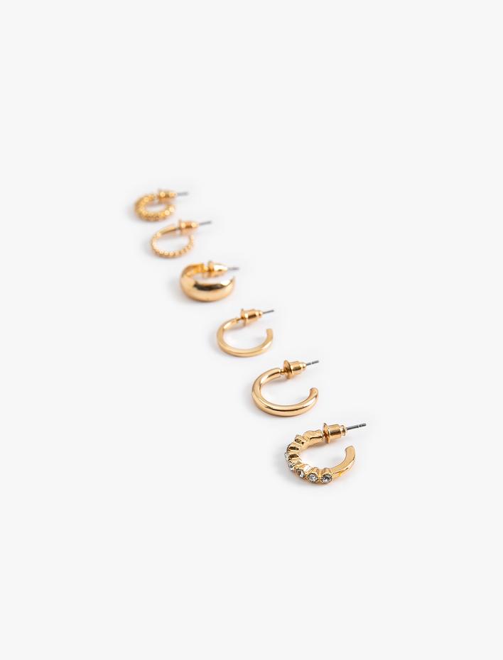 Kadın Çelik Halka Küpe Seti 6'lı Taş Detaylı