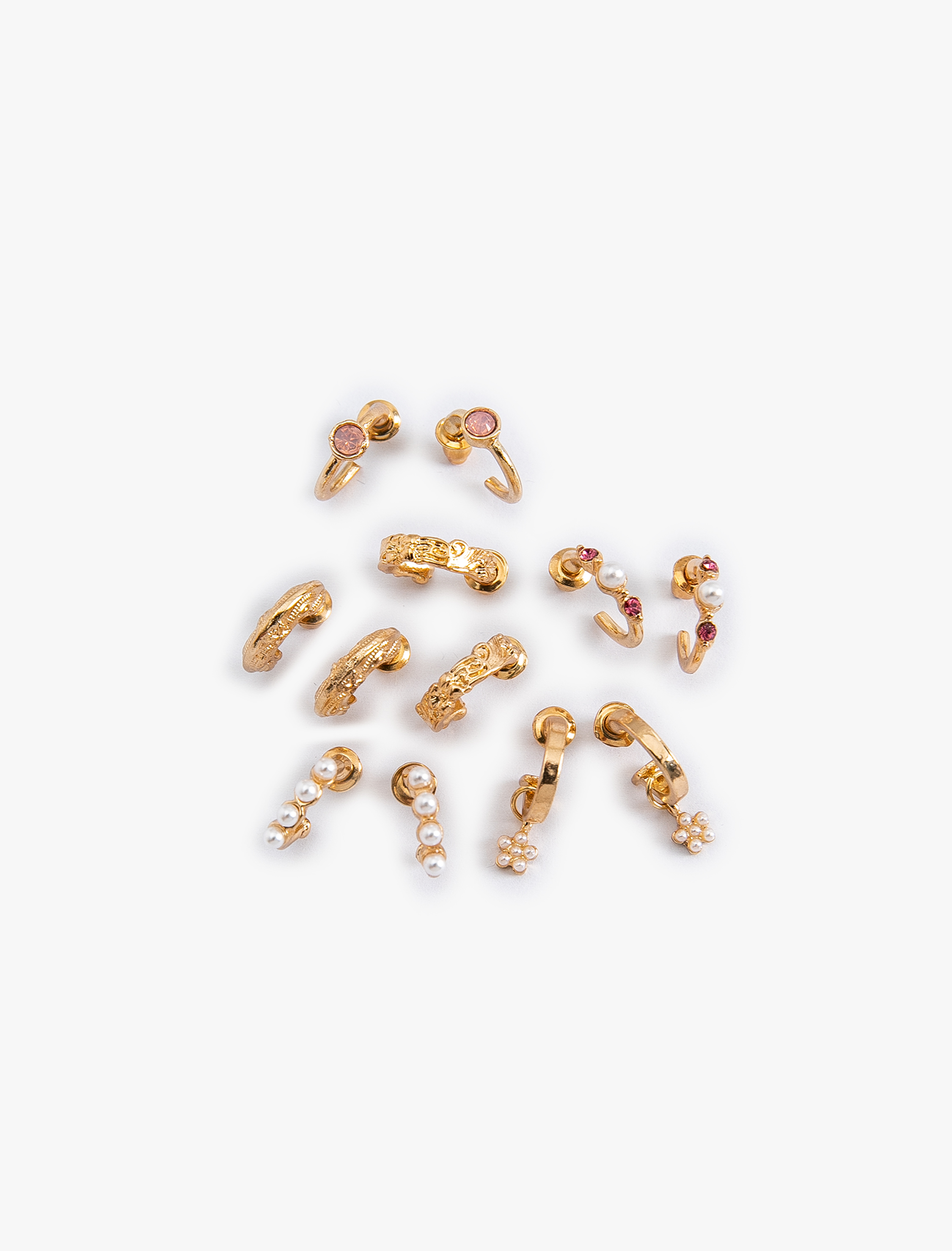  Kadın İnci Detaylı 6'lı Halka Küpe Seti