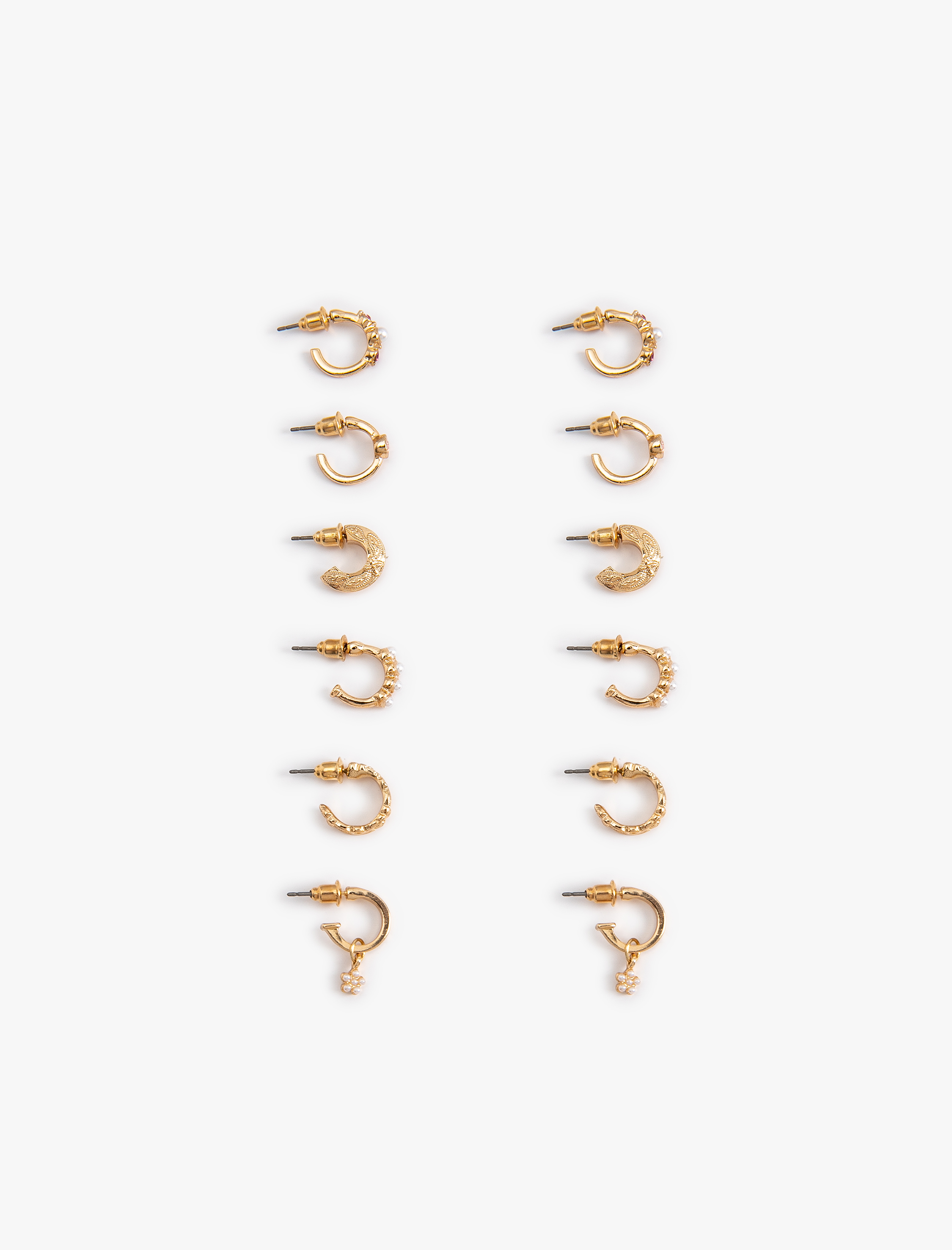  Kadın İnci Detaylı 6'lı Halka Küpe Seti