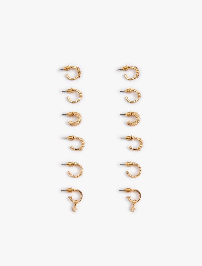 Kadın İnci Detaylı 6'lı Halka Küpe Seti