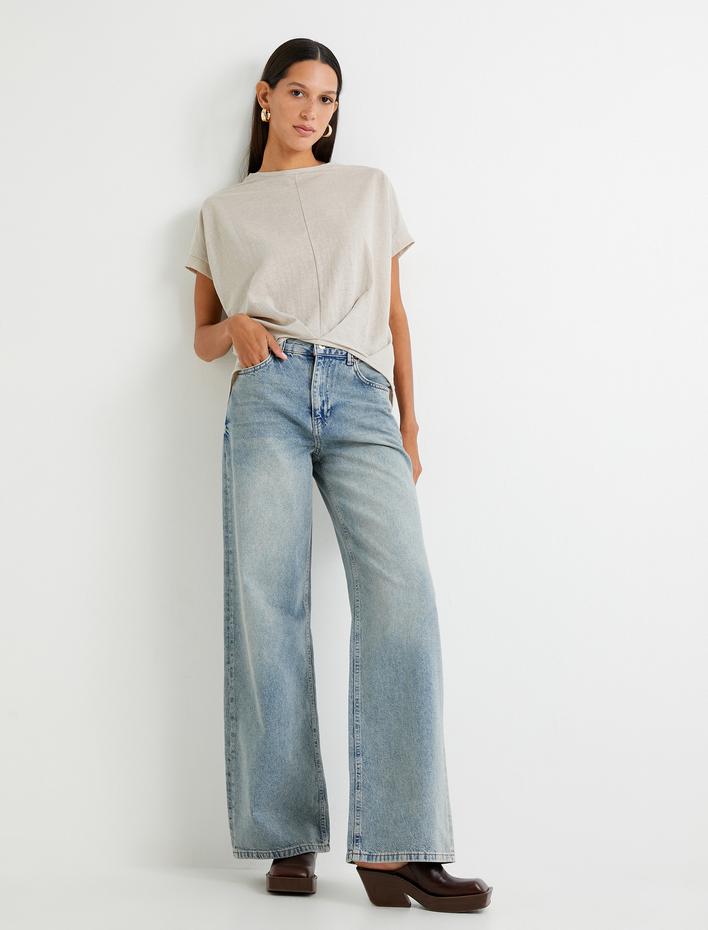  Kısa Kollu Bluz Viskon Bisiklet Yaka