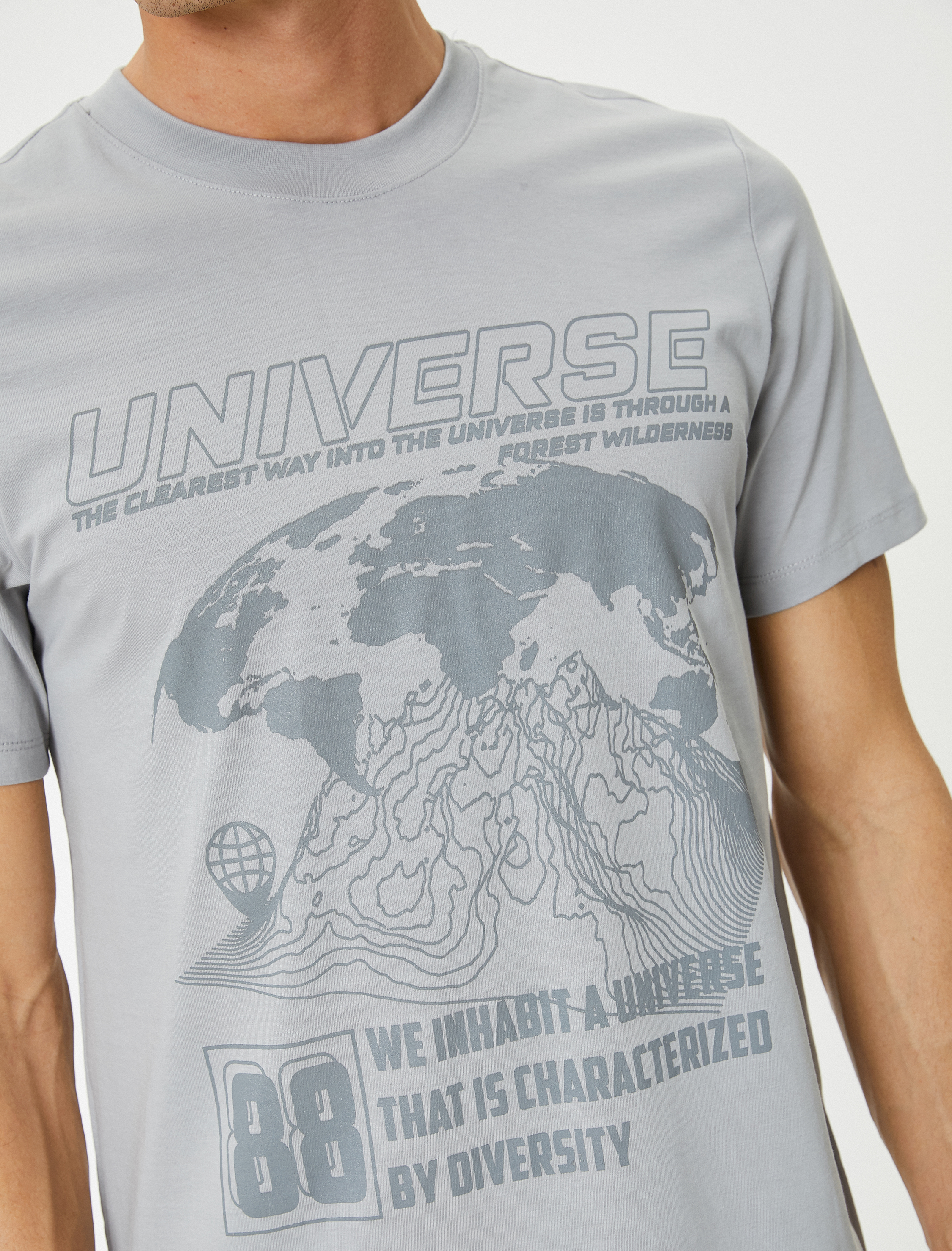   Uzay Baskılı Tişört Bisiklet Yaka Kısa Kollu Pamuklu