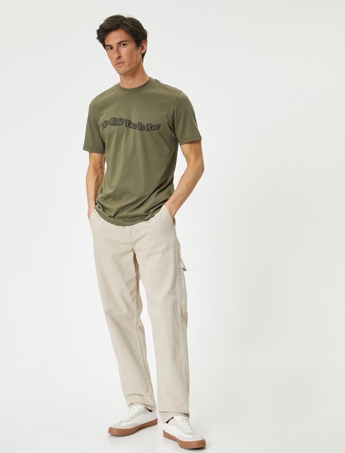  Slogan Baskılı Tişört Bisiklet Yaka Kısa Kollu Pamuklu