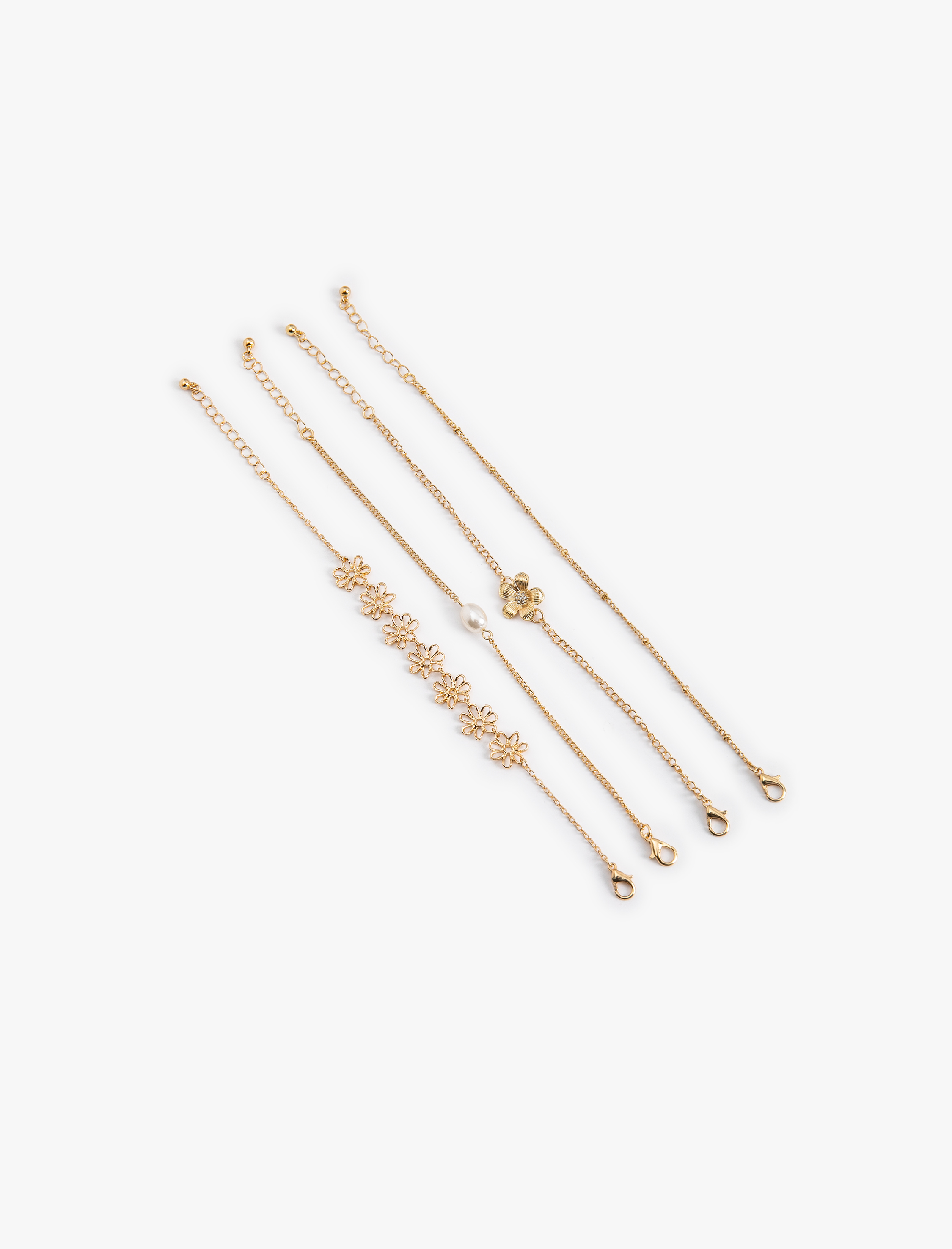  Kadın Çiçek ve İnci Detaylı Bileklik Seti