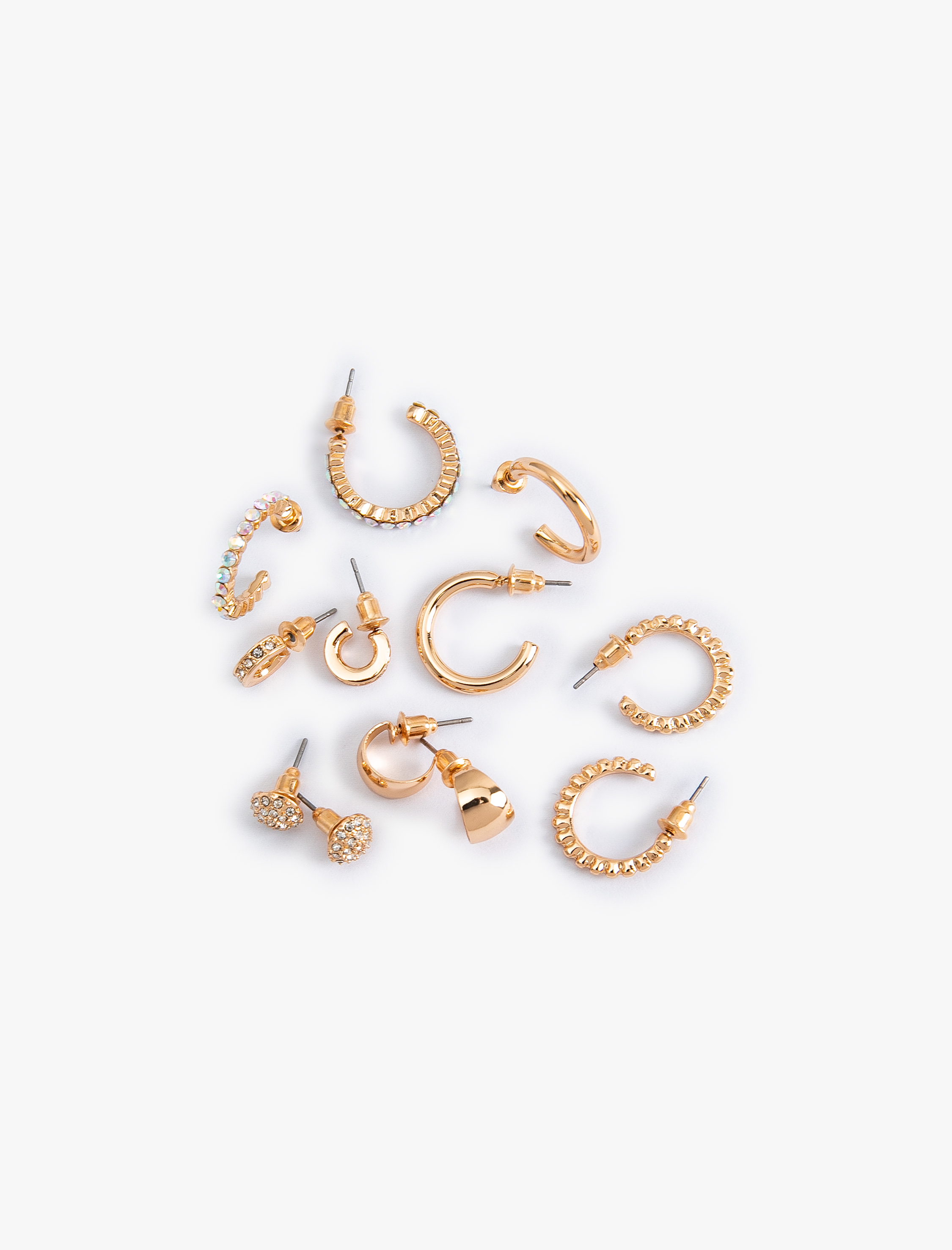  Kadın Taş Detaylı Çelik Karışımlı 6'lı Top ve Halka Küpe Seti