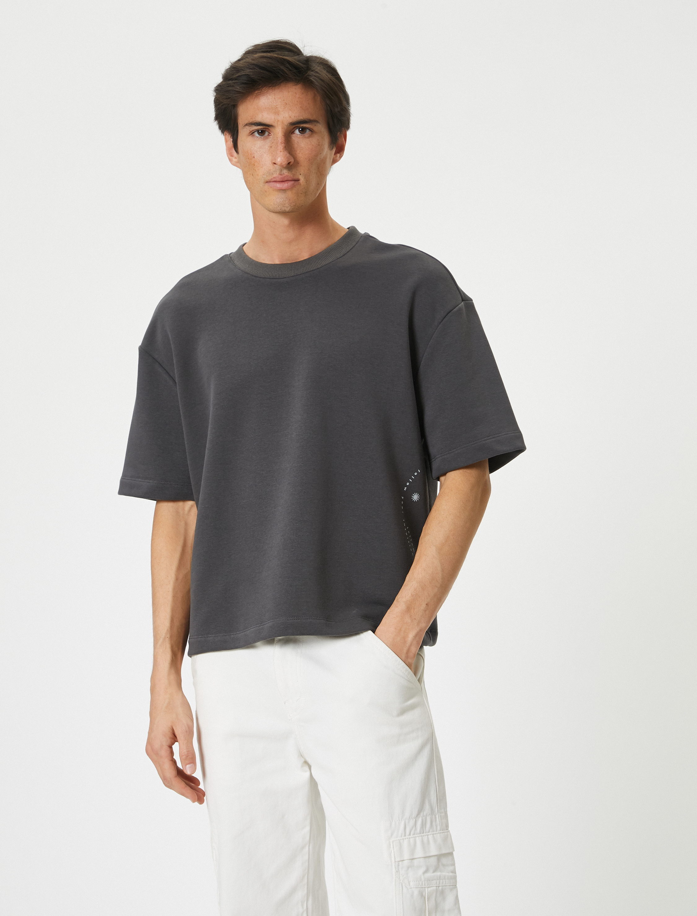   Oversize Tişört Baskılı Bisiklet Yaka Kısa Kollu