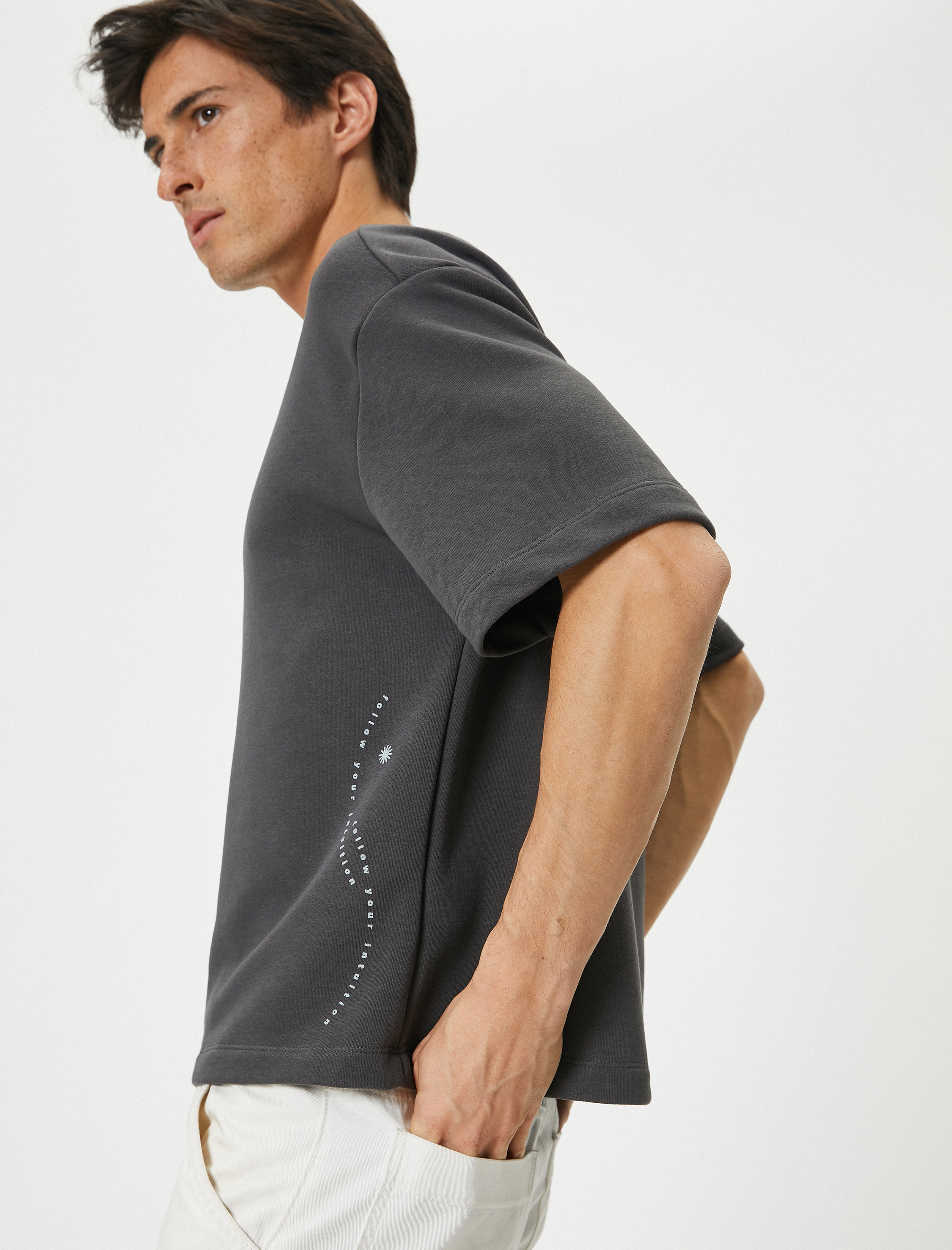   Oversize Tişört Baskılı Bisiklet Yaka Kısa Kollu