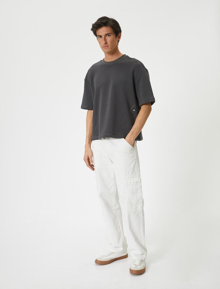  Oversize Tişört Baskılı Bisiklet Yaka Kısa Kollu