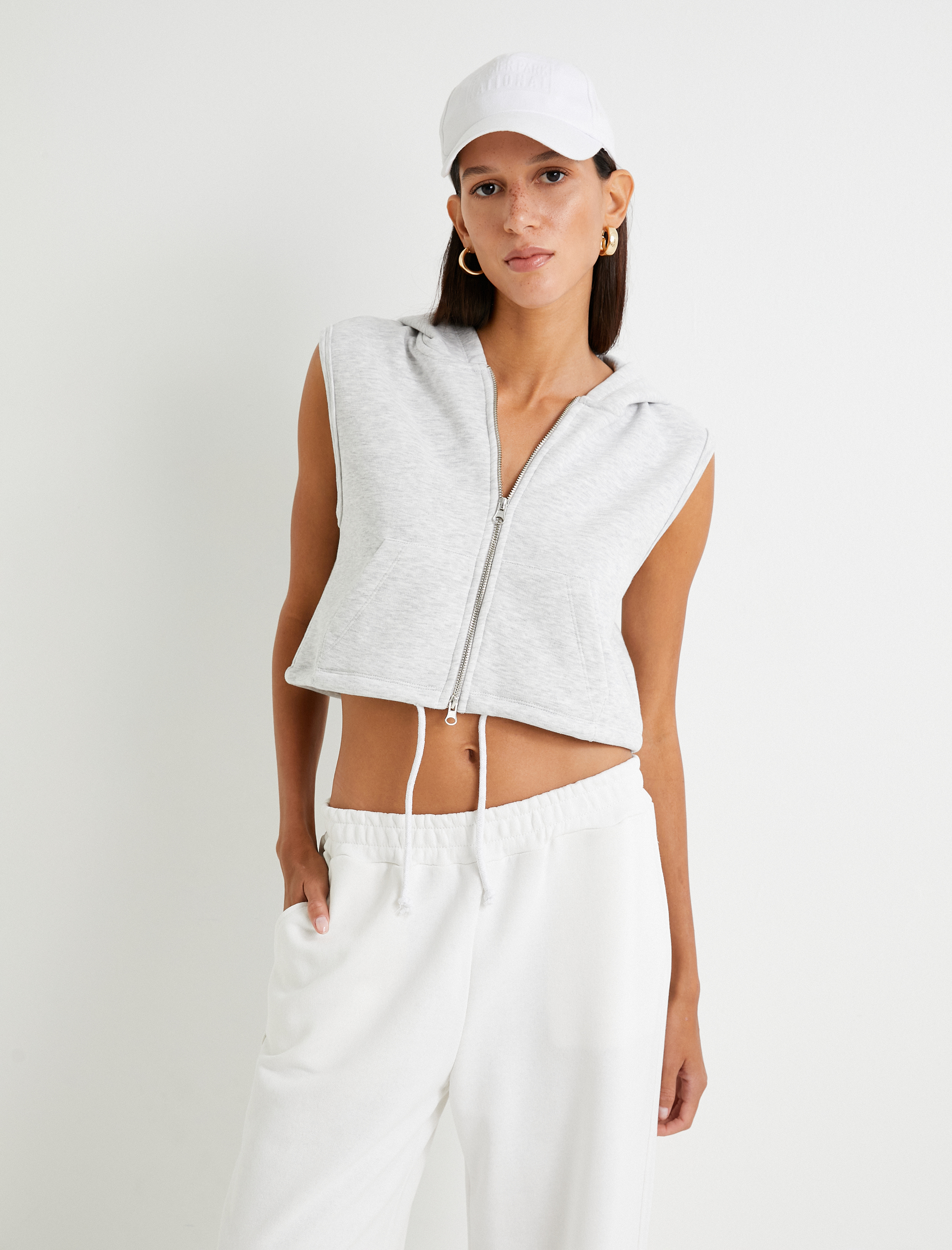   Crop Fermuarlı Hırka Kapüşonlu Beli Bağcıklı