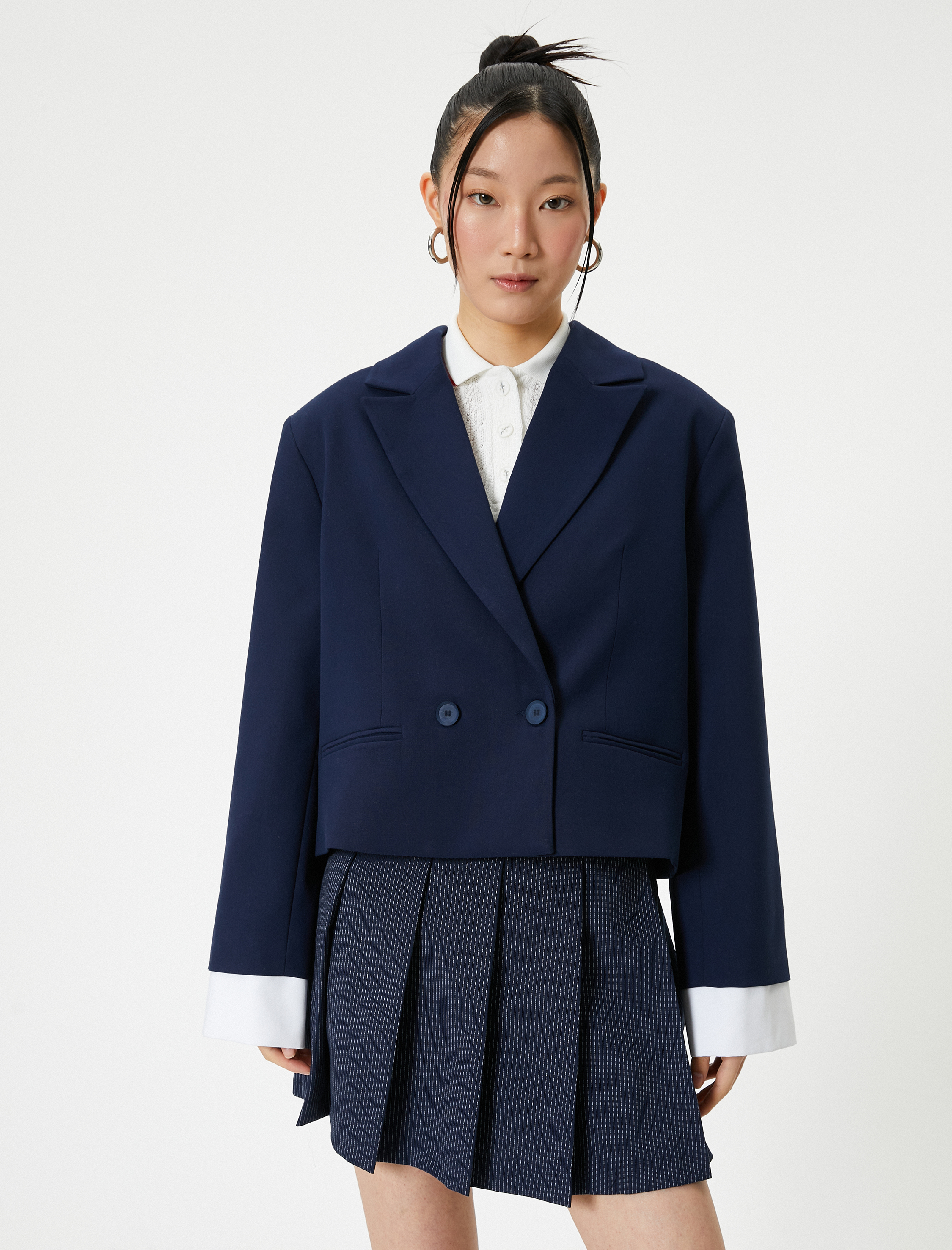   Kısa Blazer Ceket Kruvaze Düğmeli