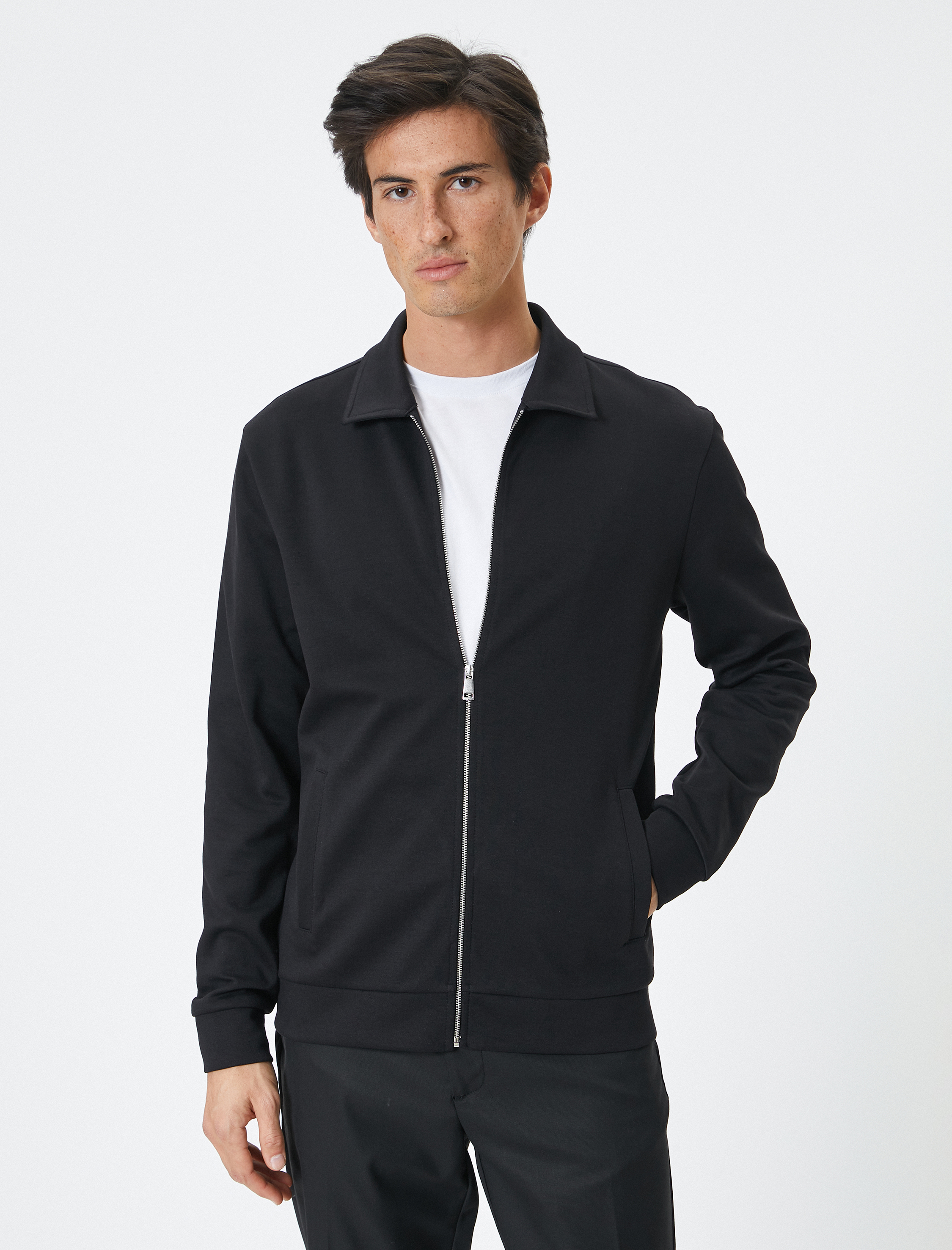   Mevsimlik Ceket Fermuarlı Cep Detaylı Klasik Yaka