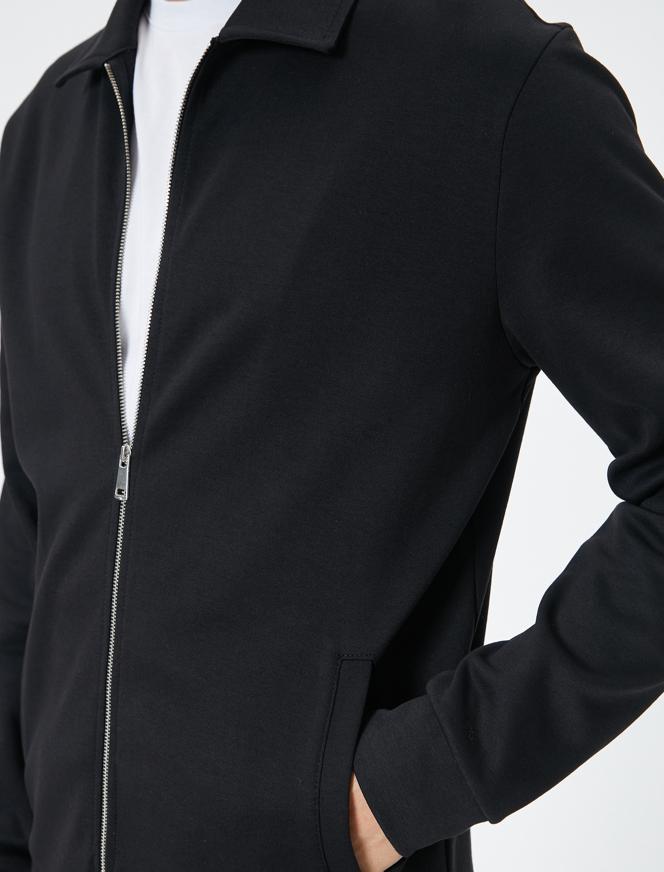   Mevsimlik Ceket Fermuarlı Cep Detaylı Klasik Yaka