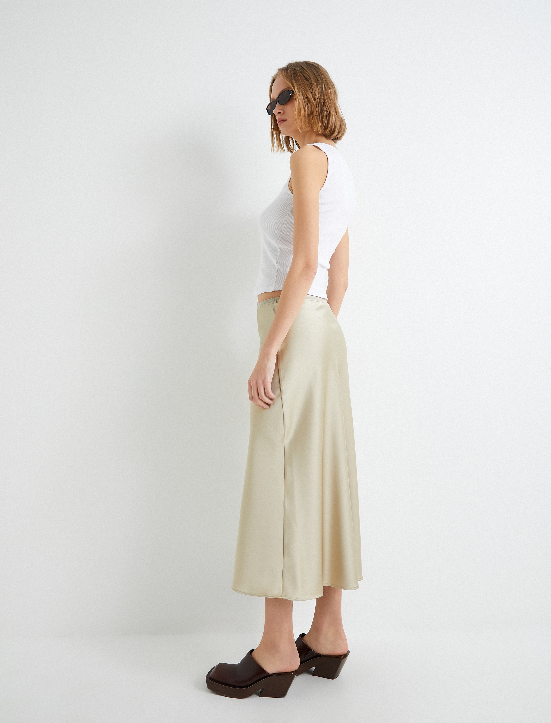   Midi Saten Etek Normal Bel A Kesim