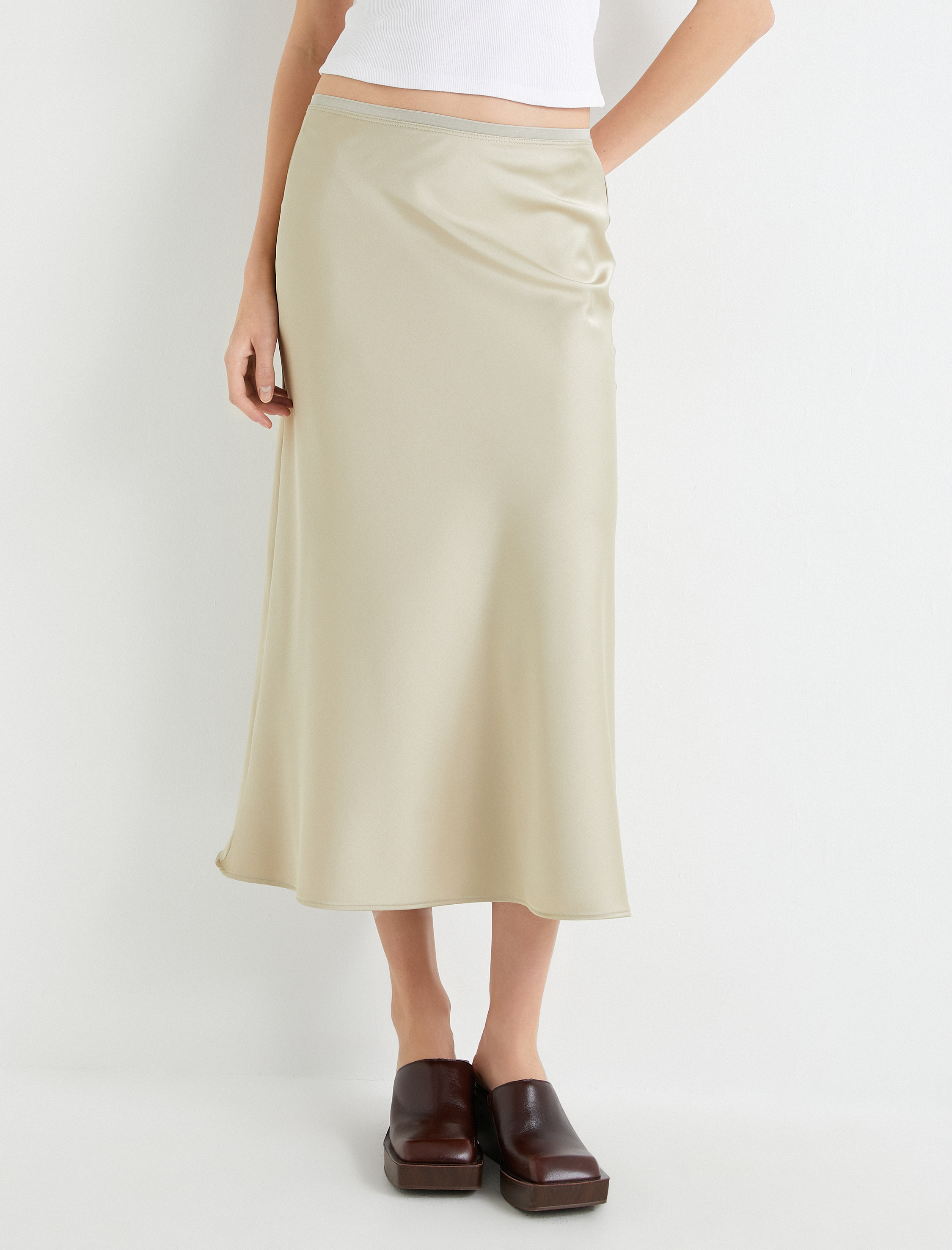   Midi Saten Etek Normal Bel A Kesim