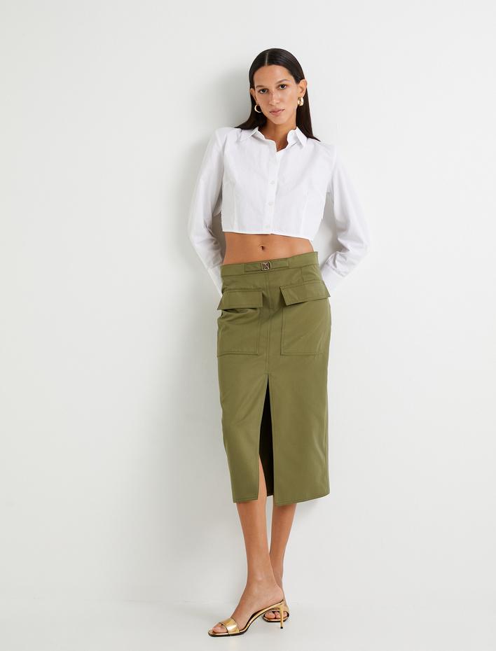  Midi Kalem Etek Kargo Cepli Yırtmaçlı Kemerli