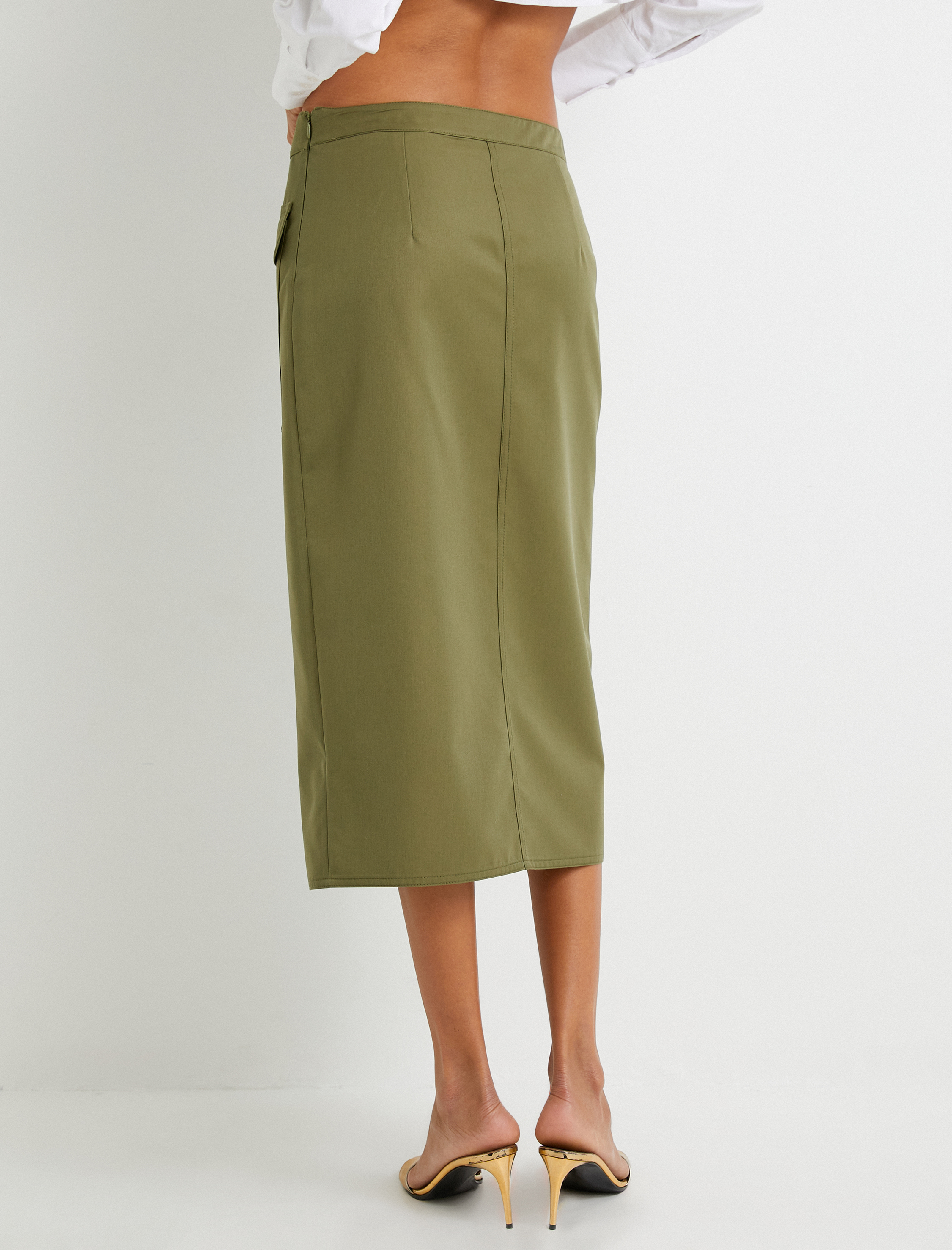   Midi Kalem Etek Kargo Cepli Yırtmaçlı Kemerli