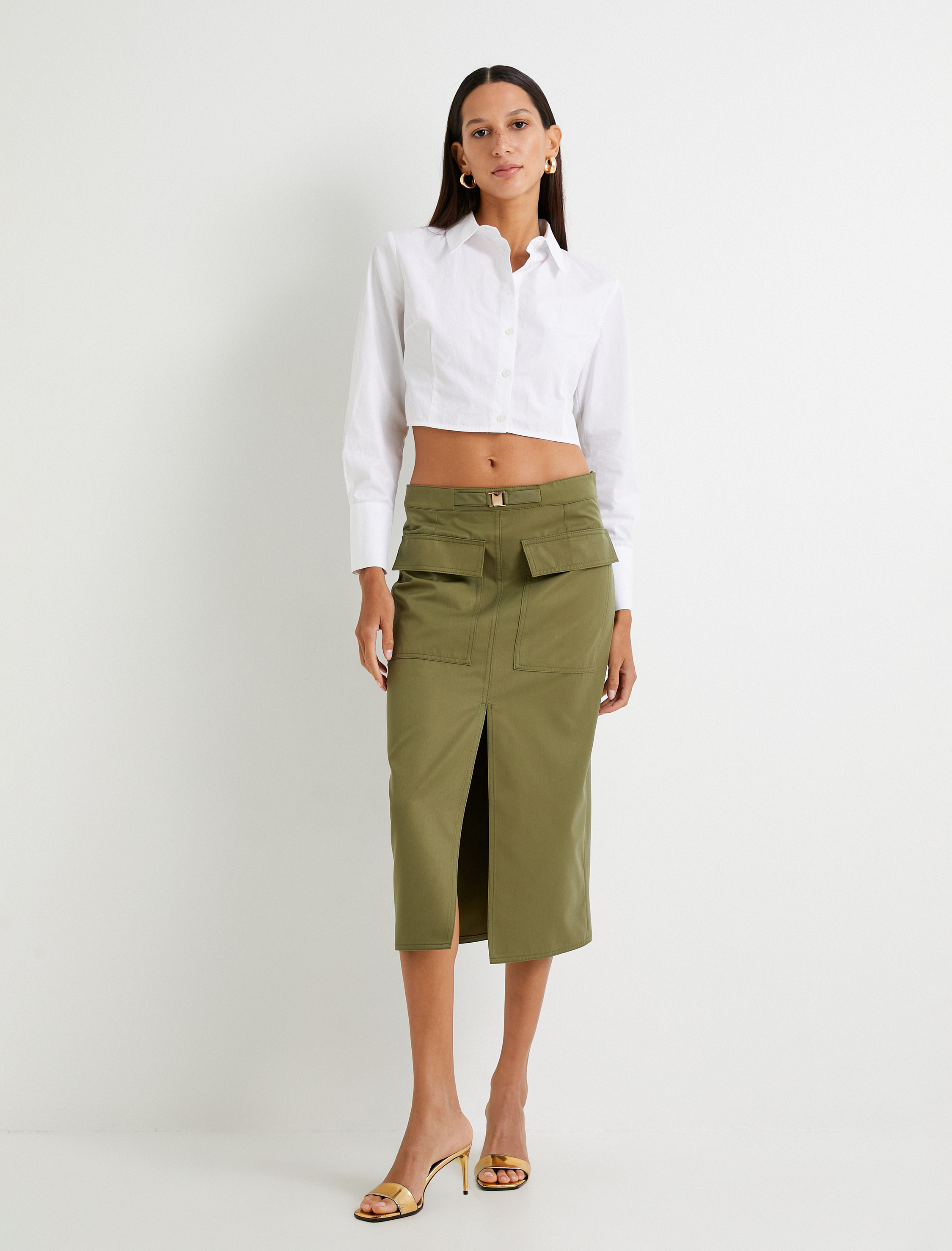   Midi Kalem Etek Kargo Cepli Yırtmaçlı Kemerli