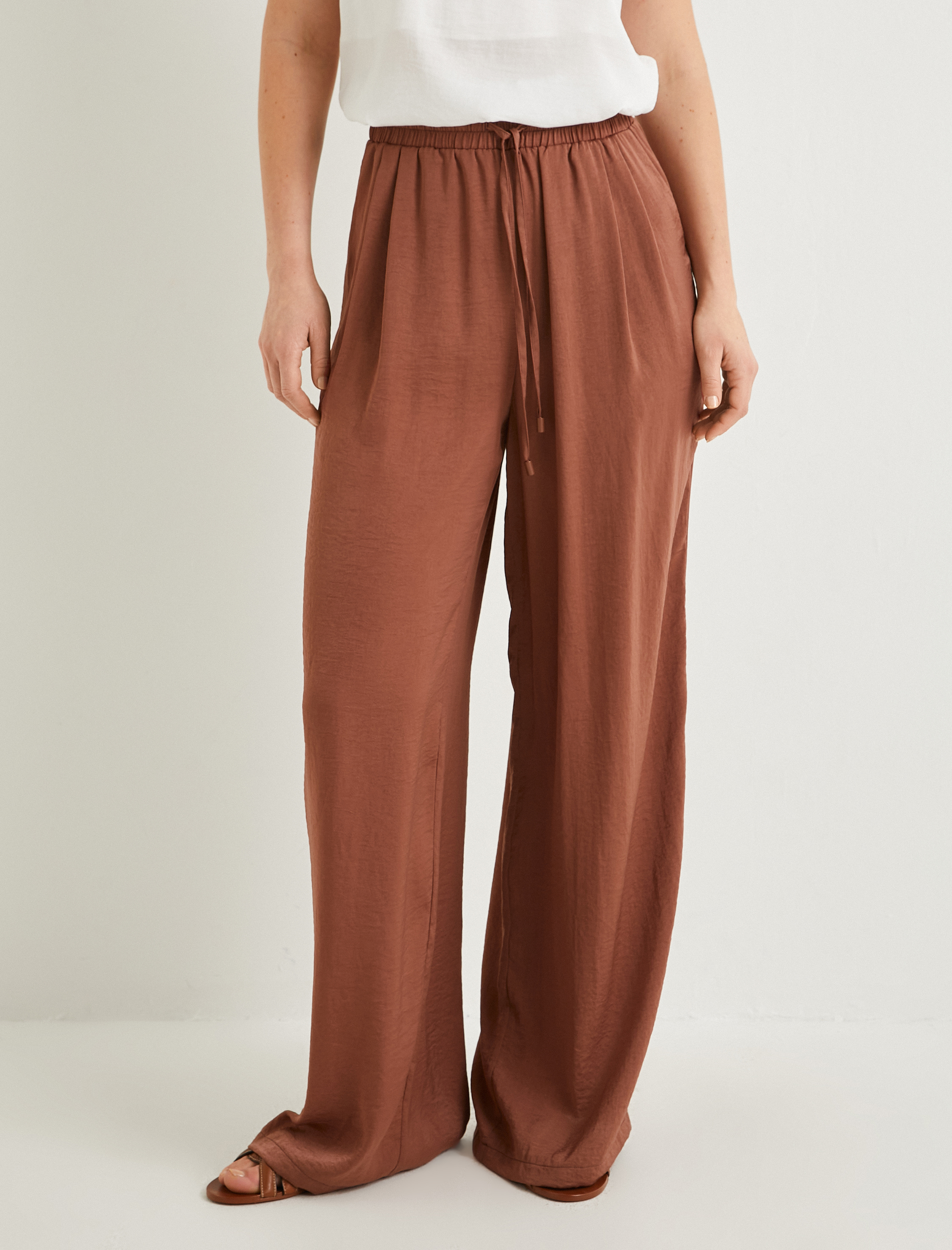   Palazzo Pantolon Bağcıklı Yüksek Bel Cepli