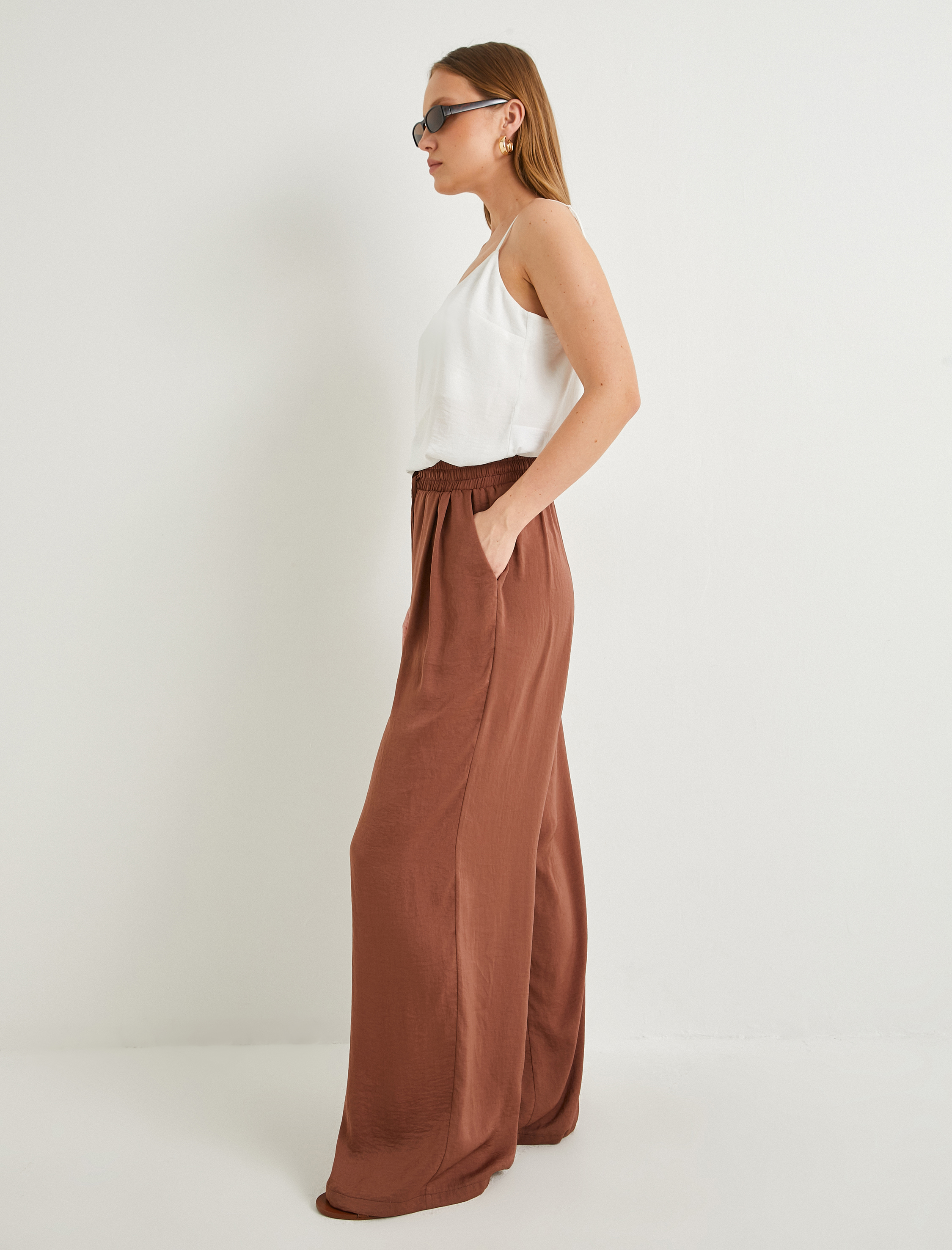   Palazzo Pantolon Bağcıklı Yüksek Bel Cepli