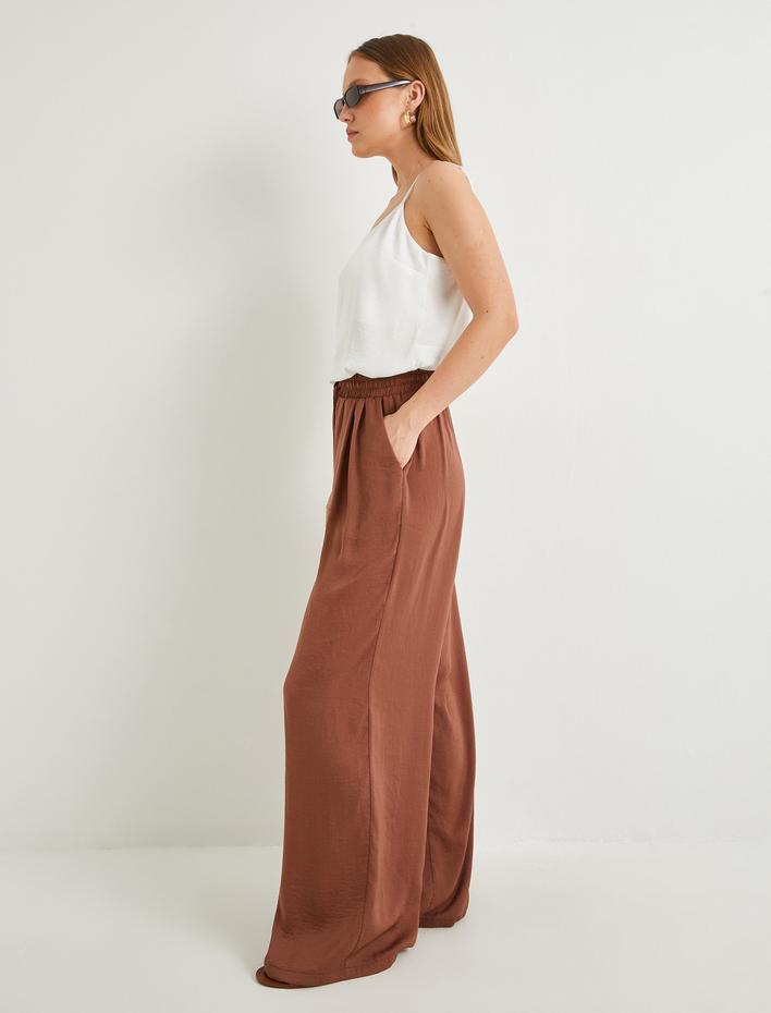  Palazzo Pantolon Bağcıklı Yüksek Bel Cepli