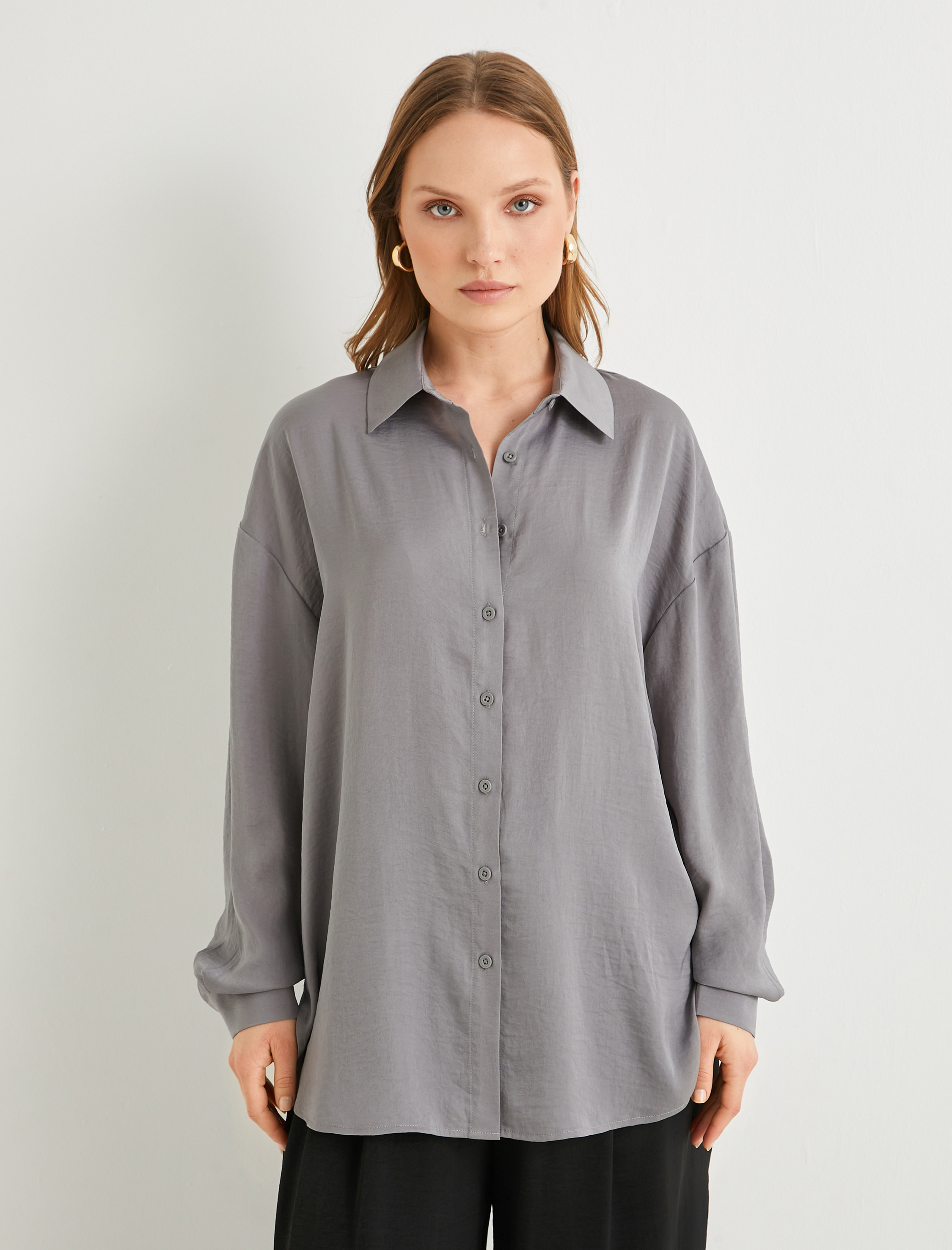   Uzun Kollu Gömlek Dokulu Düğmeli Regular Fit