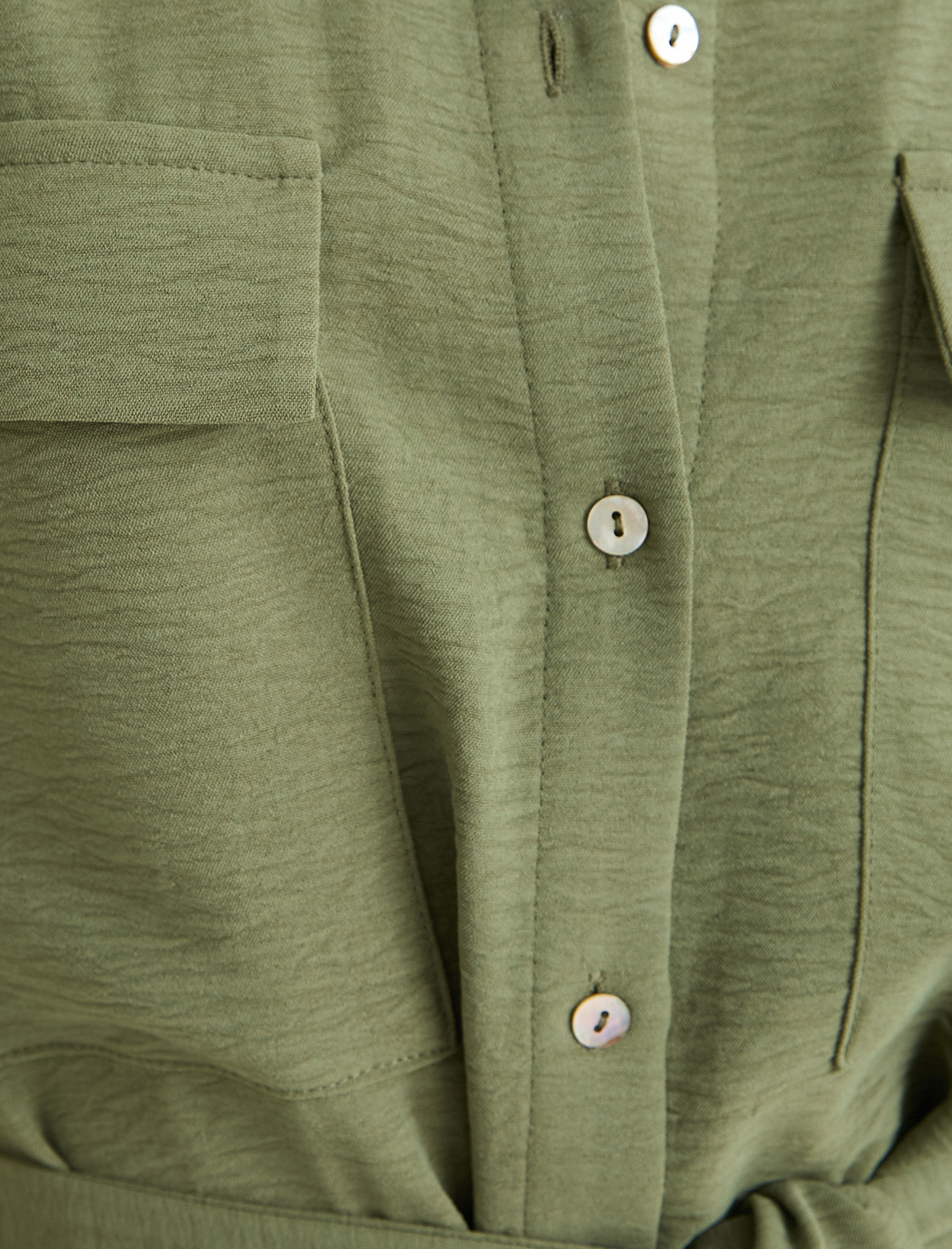   Gömlek Elbise Beli Kuşaklı Düğmeli Cepli