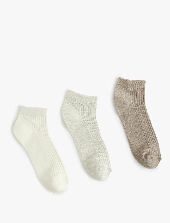 Kadın 3'lü Patik Çorap Seti Çok Renkli Dokulu