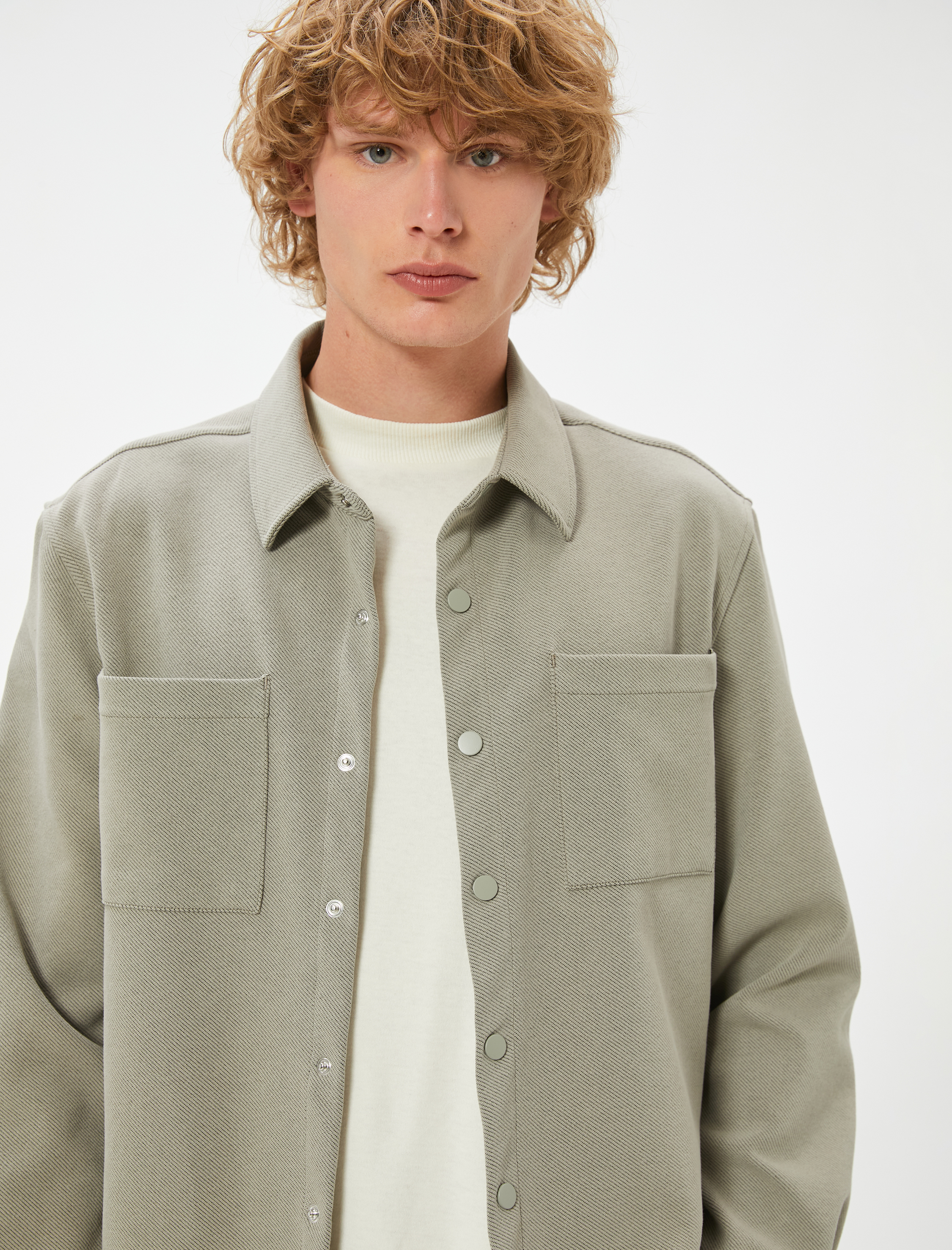   Gömlek Ceket Cep Detaylı Çıtçıt Düğmeli Klasik Yaka