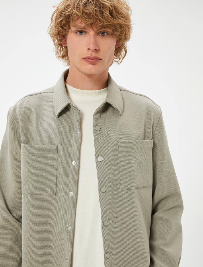 Gömlek Ceket Cep Detaylı Çıtçıt Düğmeli Klasik Yaka