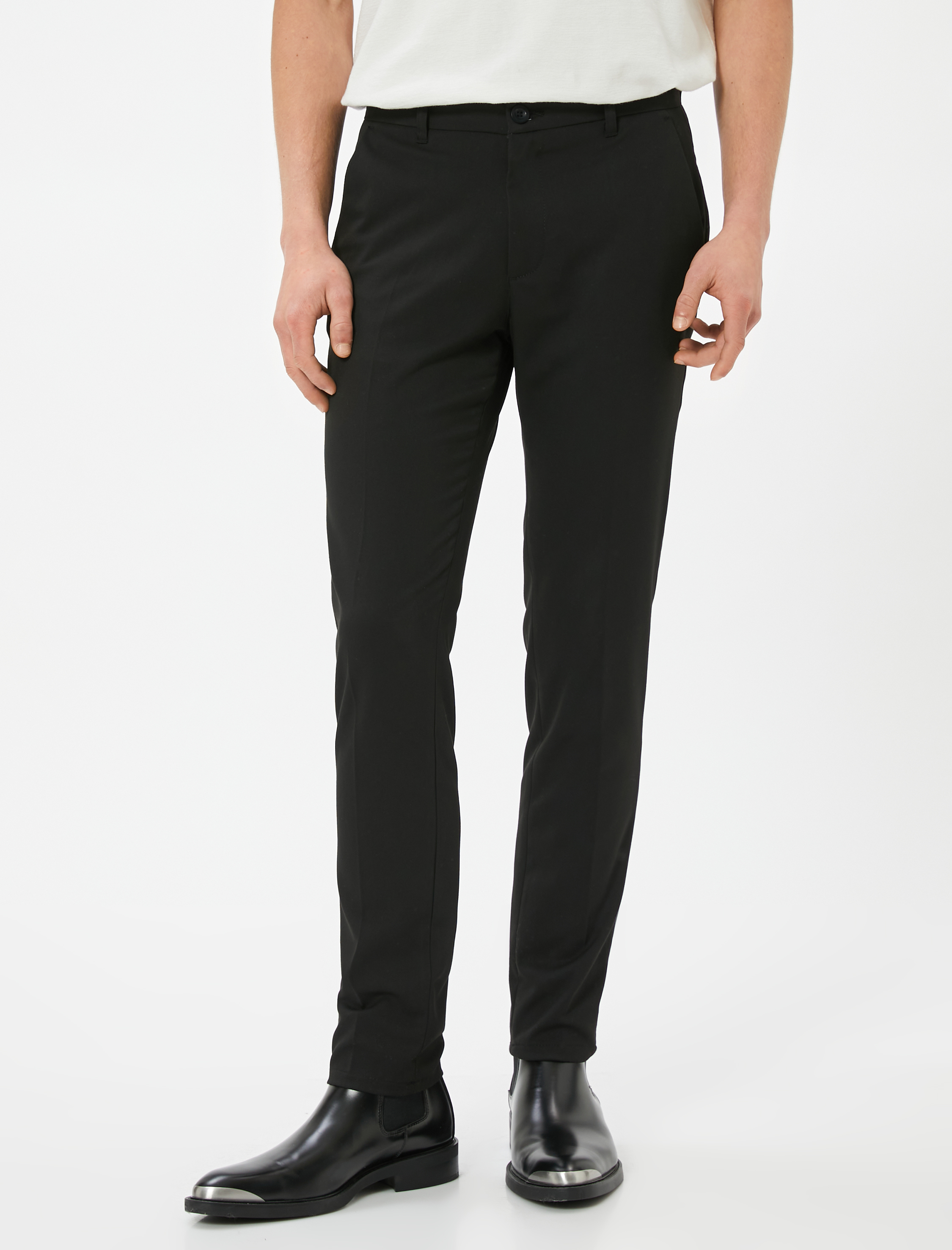   Kumaş Pantolon Slim Fit Chino Düğmeli Cep Detaylı