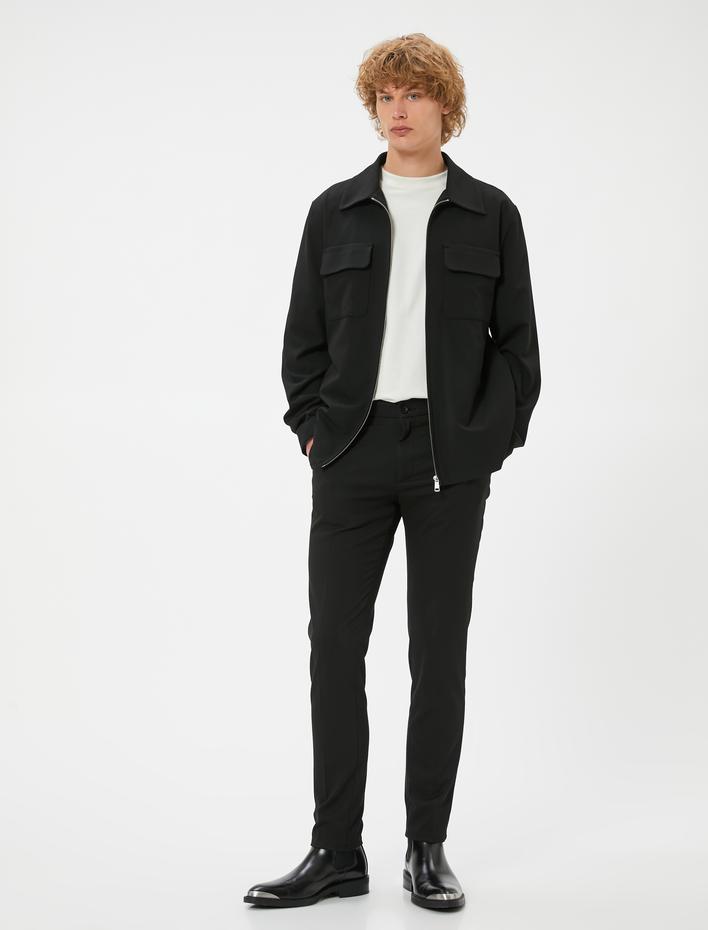  Kumaş Pantolon Slim Fit Chino Düğmeli Cep Detaylı