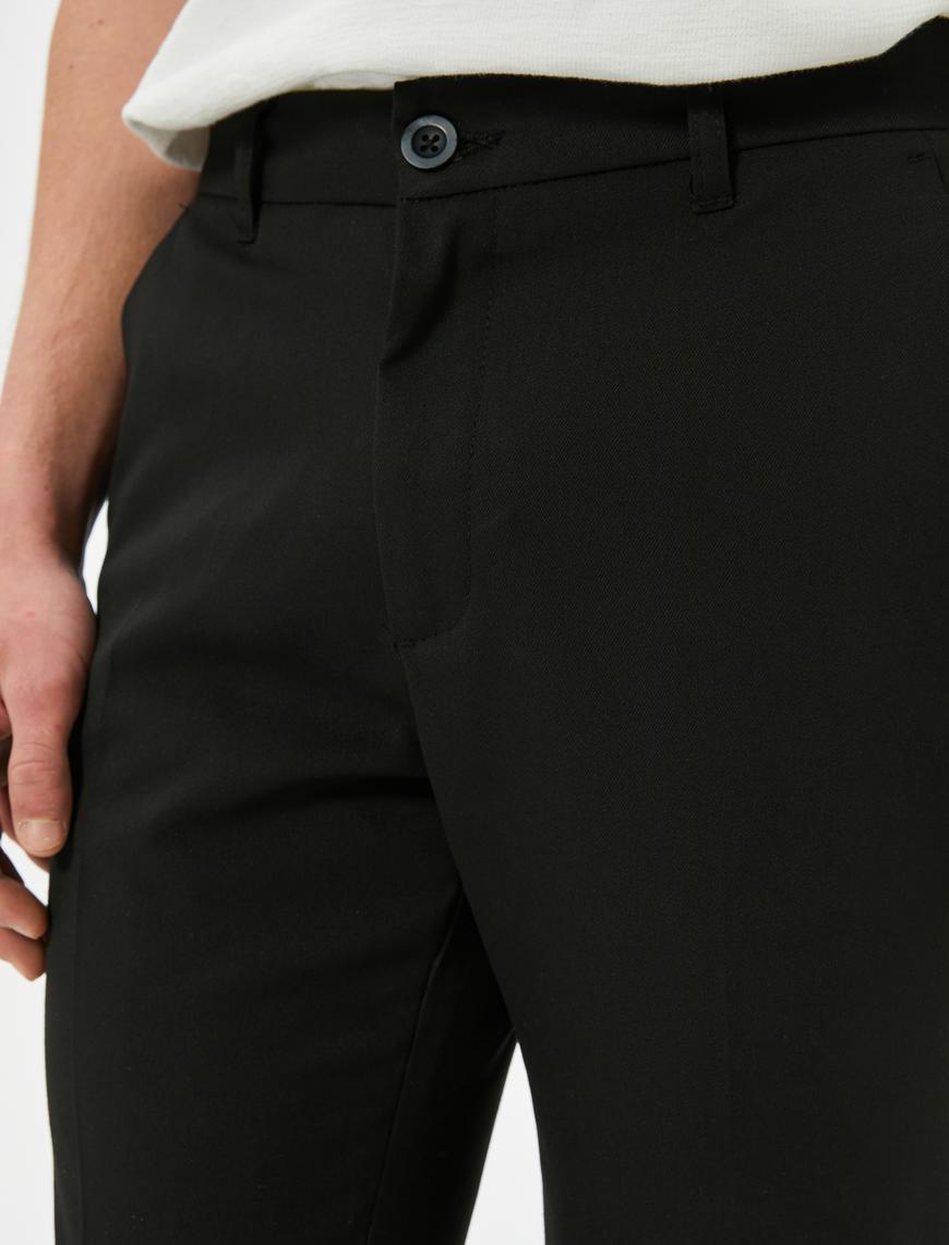   Kumaş Pantolon Slim Fit Chino Düğmeli Cep Detaylı