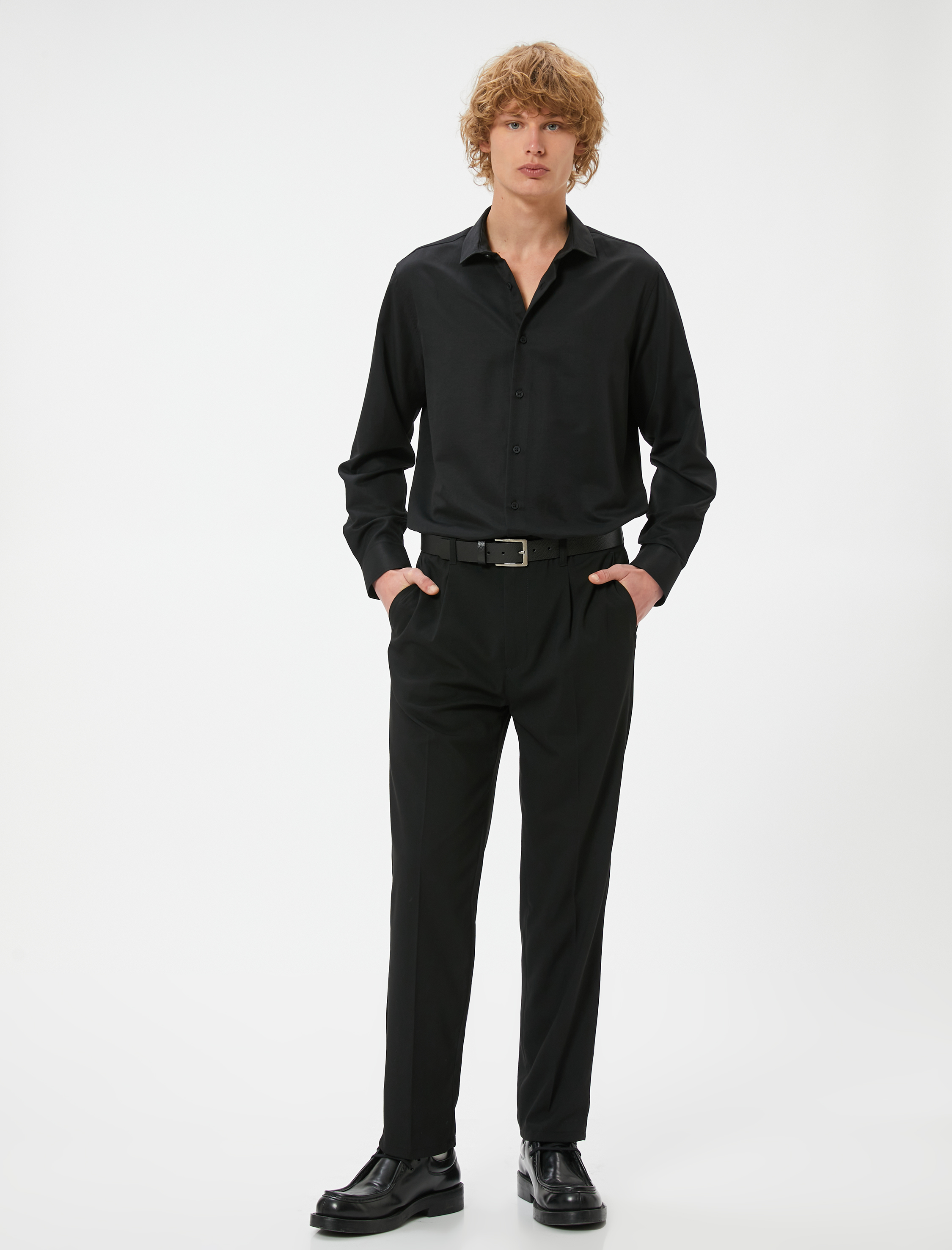 Klasik Gömlek Yarım İtalyan Yaka Düğmeli Uzun Kollu Regular Fit