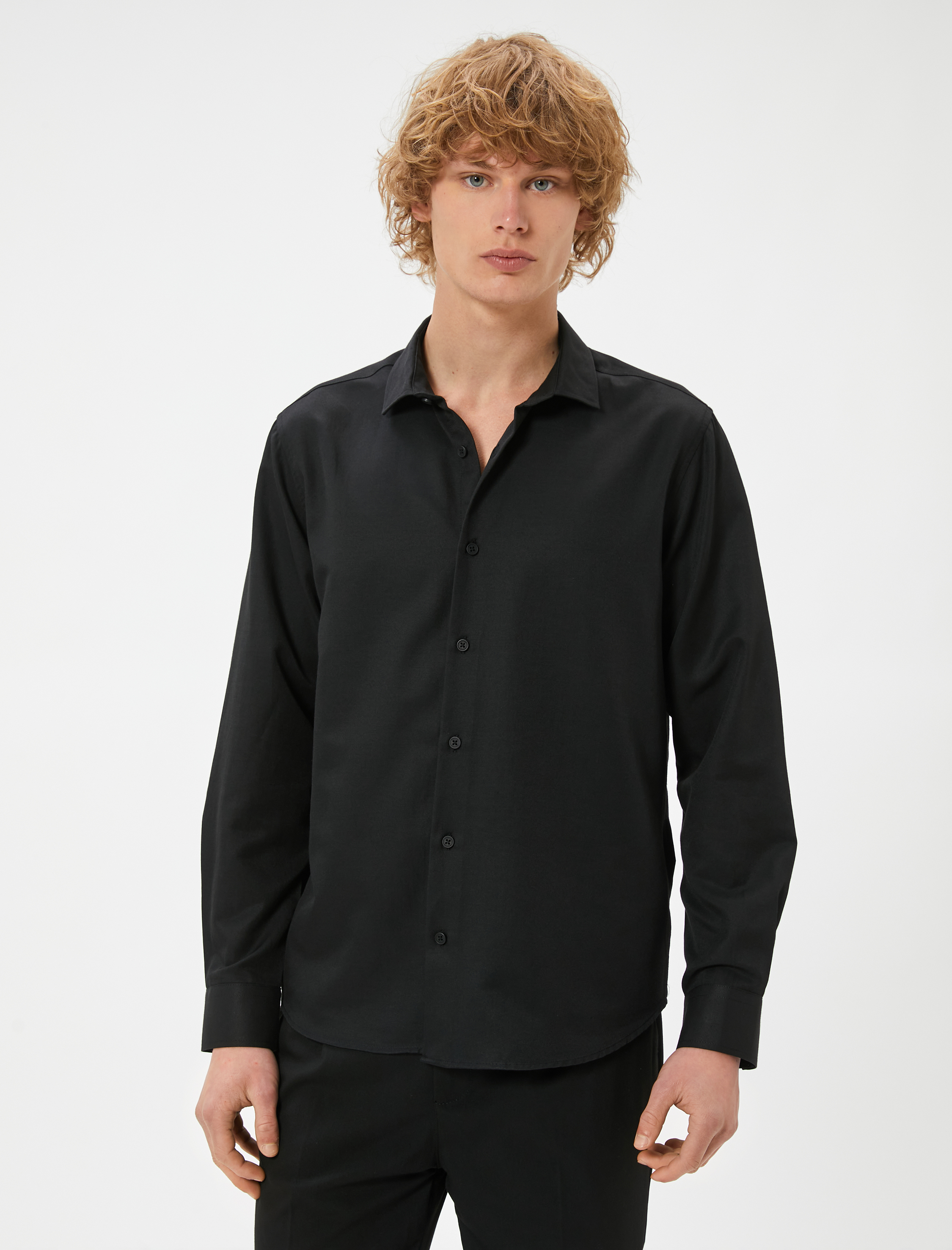 Klasik Gömlek Yarım İtalyan Yaka Düğmeli Uzun Kollu Regular Fit