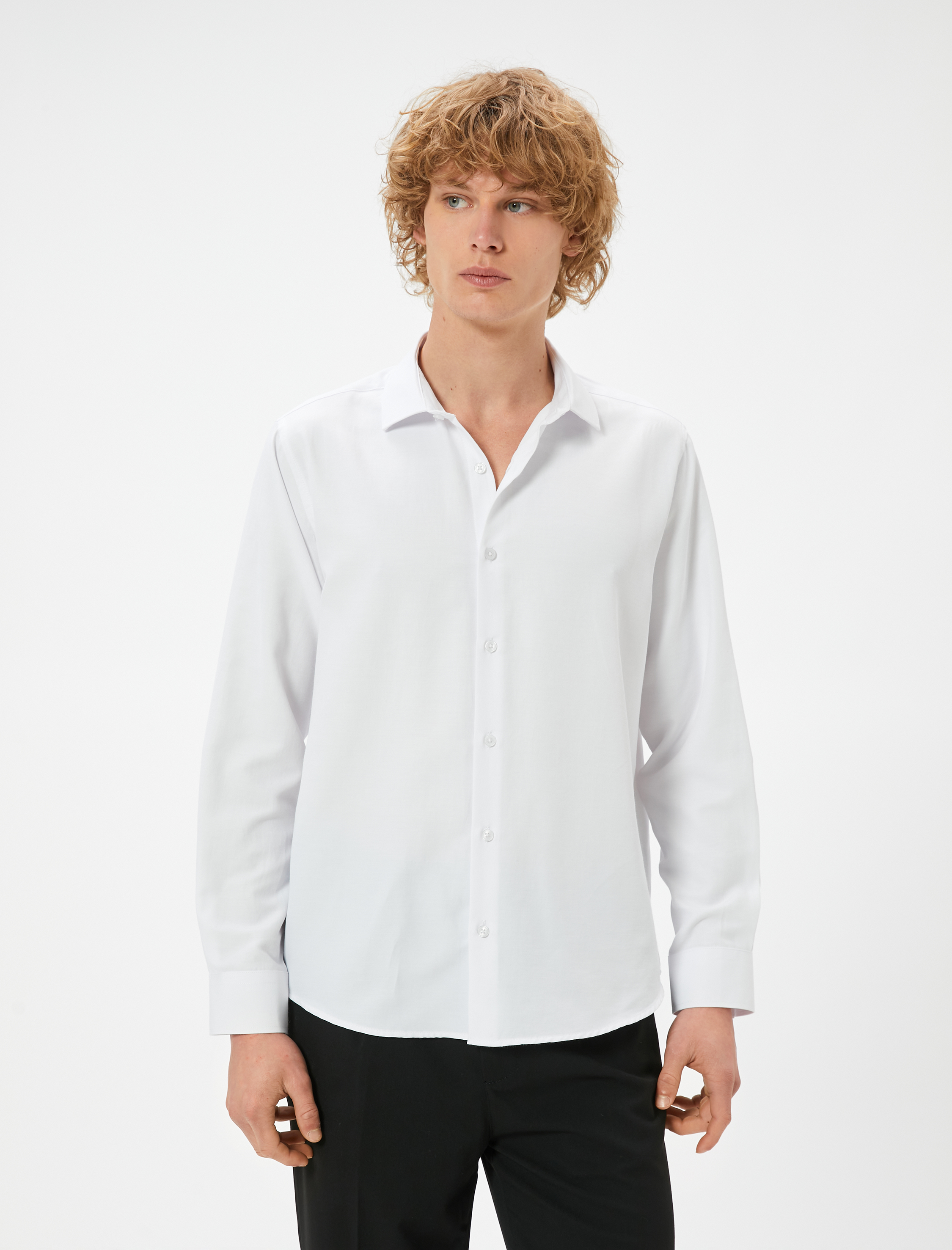 Klasik Gömlek Yarım İtalyan Yaka Düğmeli Uzun Kollu Regular Fit