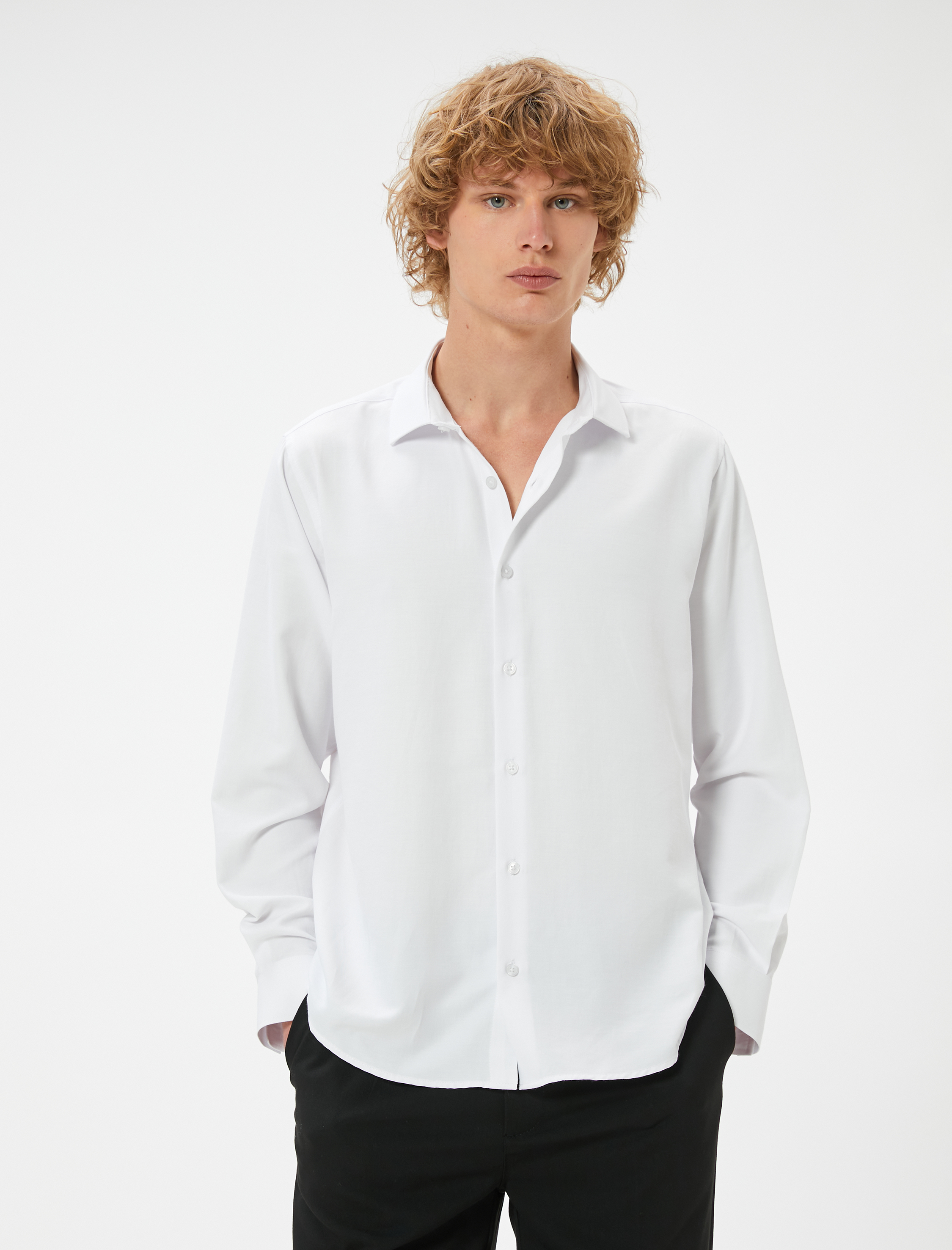 Klasik Gömlek Yarım İtalyan Yaka Düğmeli Uzun Kollu Regular Fit