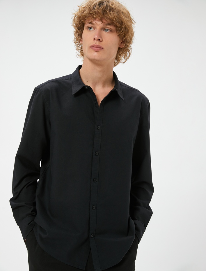  Basic Gömlek Klasik Yaka Düğmeli Uzun Kollu Pamuklu Regular Fit