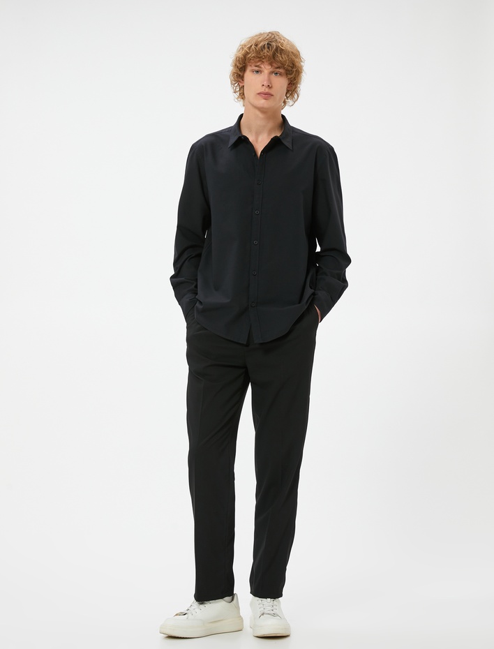  Basic Gömlek Klasik Yaka Düğmeli Uzun Kollu Pamuklu Regular Fit